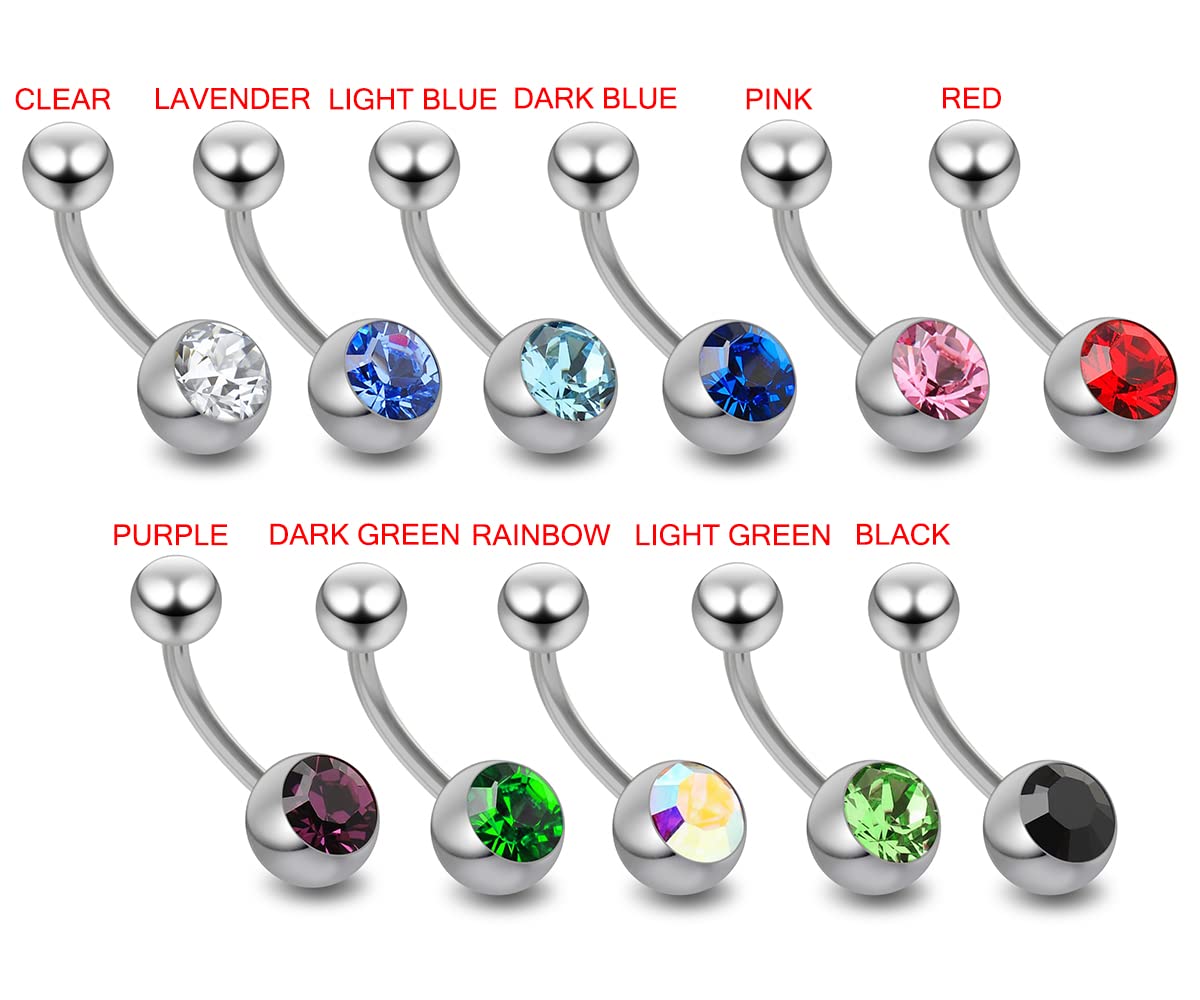 Light Blue Crystal Titanium Belly Ring - 14G Grade 23 for Navel Piercing Jewelry