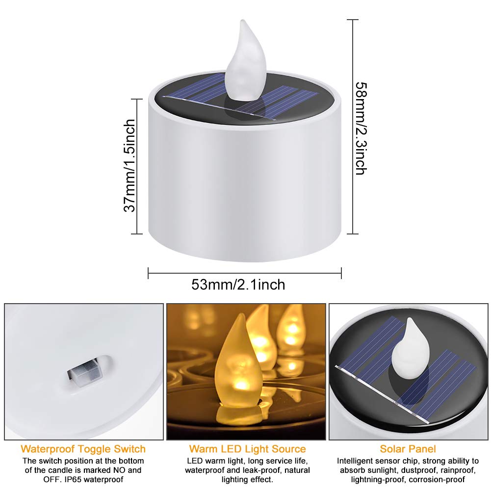 6 Pack LED Tealight Candles - Solar Powered, Waterproof, Flameless Flickering Warm White Lights for Outdoor Garden, Yard, Party, Wedding, Festival & Christmas Decor - Perfect for Romantic Dinners, Patio Ambiance, and Holiday Centerpieces