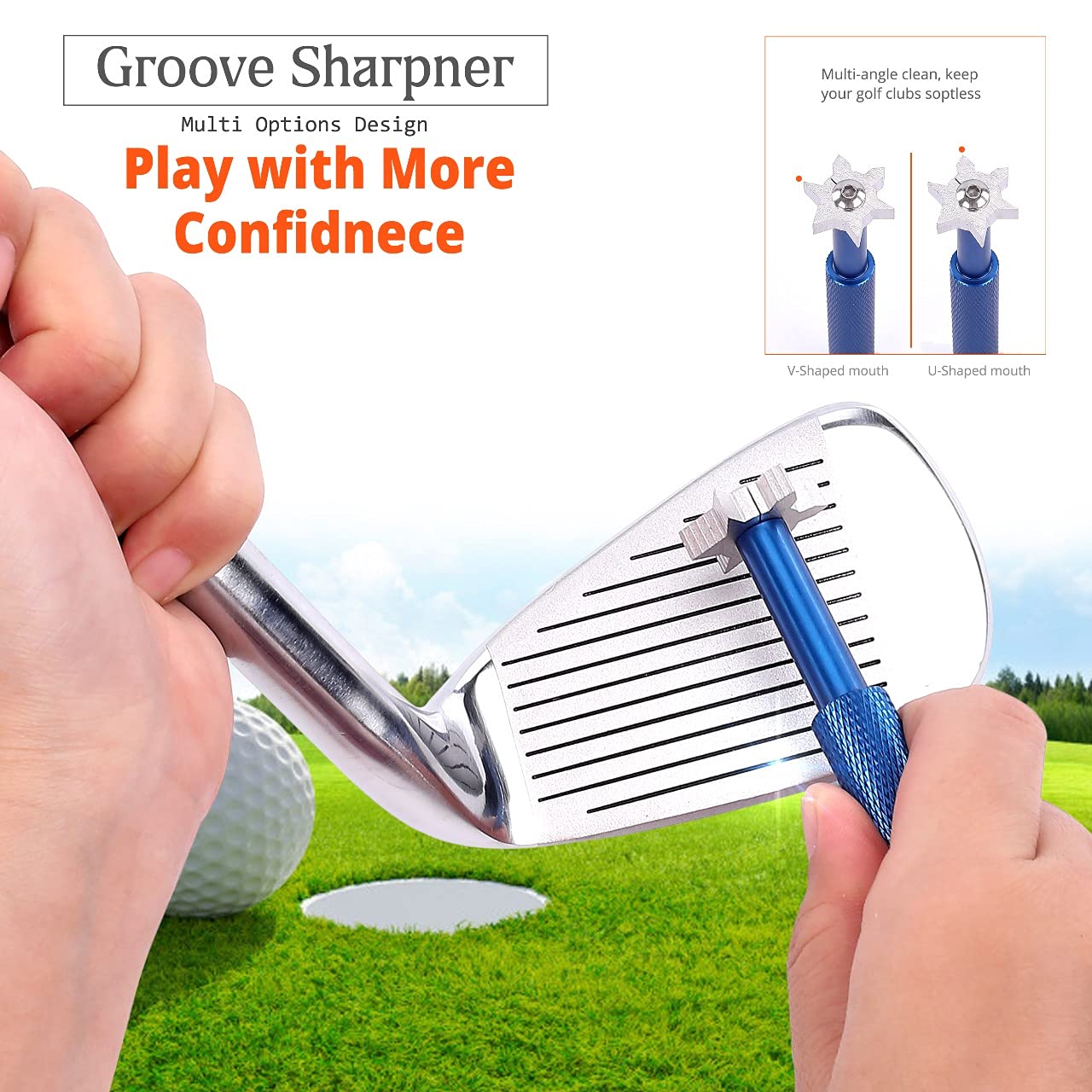 Premium Golf Club Cleaning Kit - 2 Pack Double Sided Golf Brush with 6-Head Groove Sharpener | Golf Club Cleaner & Groove Sharpening Tool | Perfect for Driving Range, Course Maintenance & Home Practice