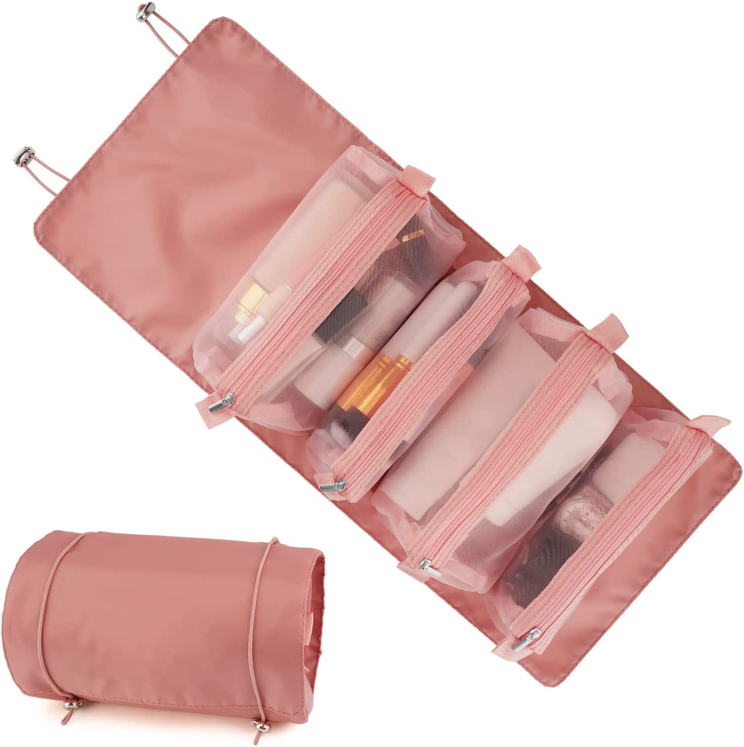 BIRZAR 4-in-1 Folding Travel Toiletry Bag & Makeup Organizer | Waterproof Cosmetic Pouch for Women | Portable Detachable Hanging Case | Perfect for Travel, Gym, and Daily Use