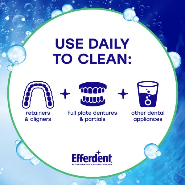 Efferdent Retainer & Denture Cleaning Tablets - 270 Count (3 Packs of 90) - Minty Fresh Breath, Safe for Dental Appliances, Braces, Night Guards - Perfect for Travel & Daily Oral Care