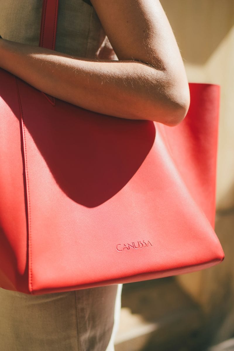 Totissimo Foldable Vegan Leather Tote Bag for Women - Stylish Cherry Red Handbag for Work, Travel & Shopping | Eco-Friendly & Lightweight