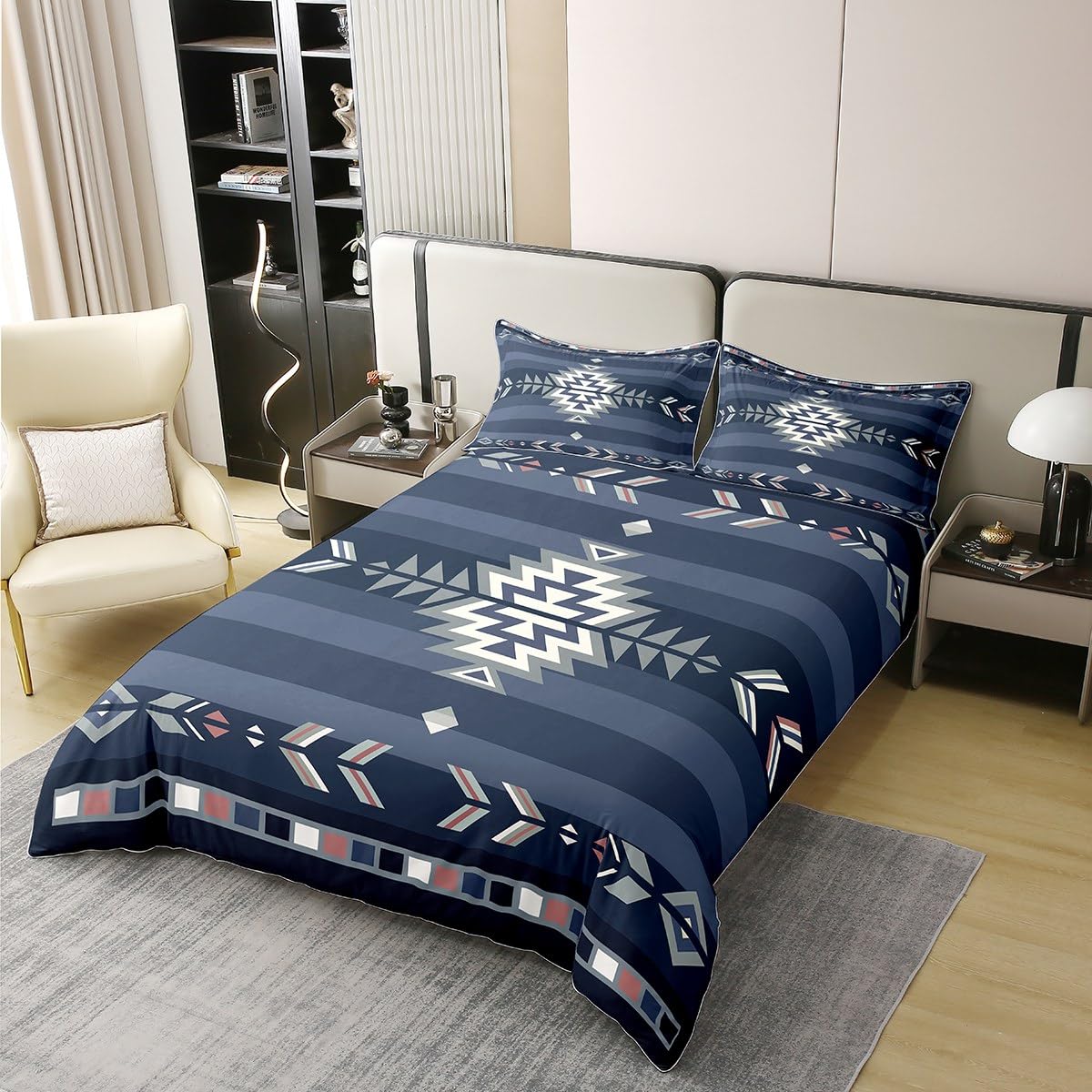 Twin Size 100% Cotton Southwestern Duvet Cover Set - Native American Tribal Geometric Pattern Bedding | Ultra Soft Blue Comforter Cover with Zipper Closure | Perfect for Boho Bedroom Decor, Guest Room & Southwest Style Home