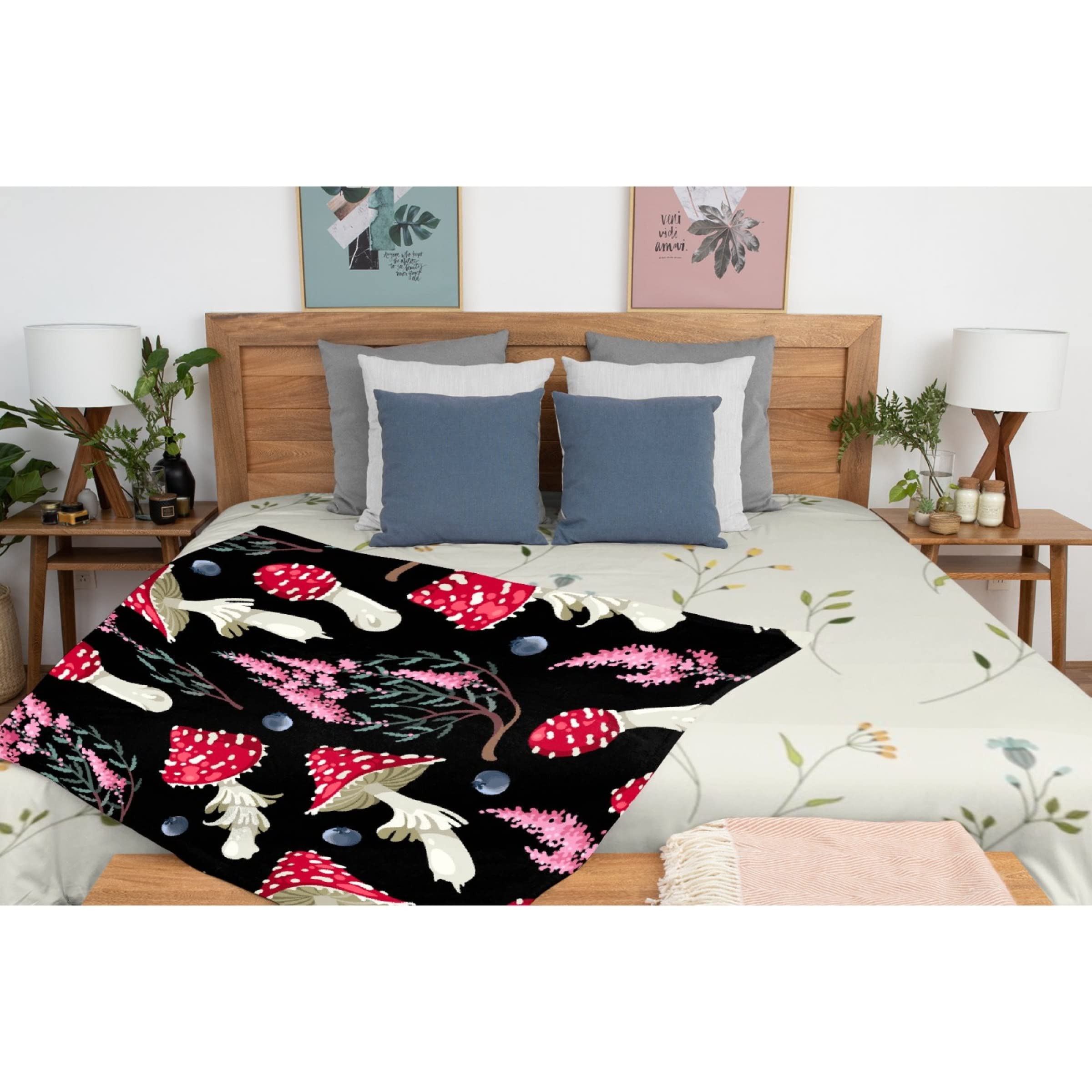 Premium Avalokitesvara Raw Forest Mushroom Print Flannel Blanket - Ultra Soft & Warm 120x90 Inch - Cozy Throw for Bed, Couch, Sofa - Perfect for Family Movie Nights & Winter Relaxation