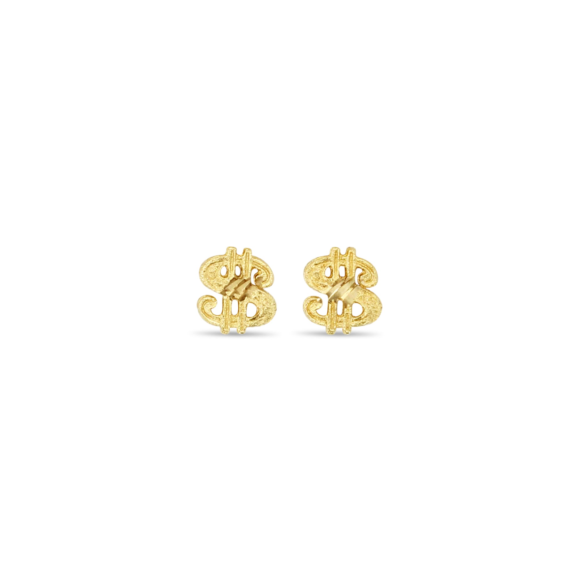 14K Yellow Gold Dollar Sign Stud Earrings with Diamond Cuts - Perfect for Everyday Wear, Gifts & Special Occasions