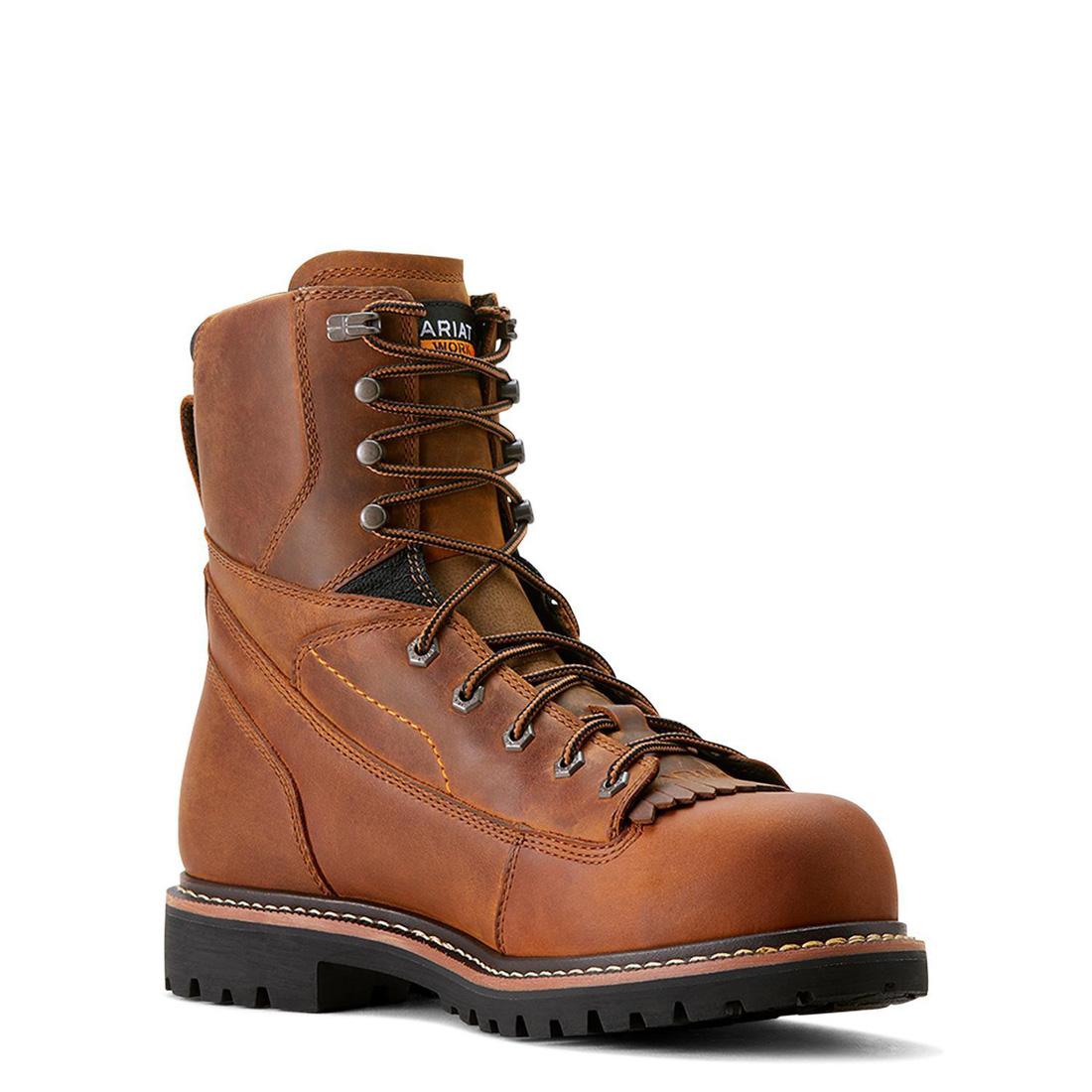 Longview Shock Shield 8 Inch Composite Toe Waterproof Work Boots - Copper Brown Safety Shoes for Construction, Warehouse & Outdoor Work