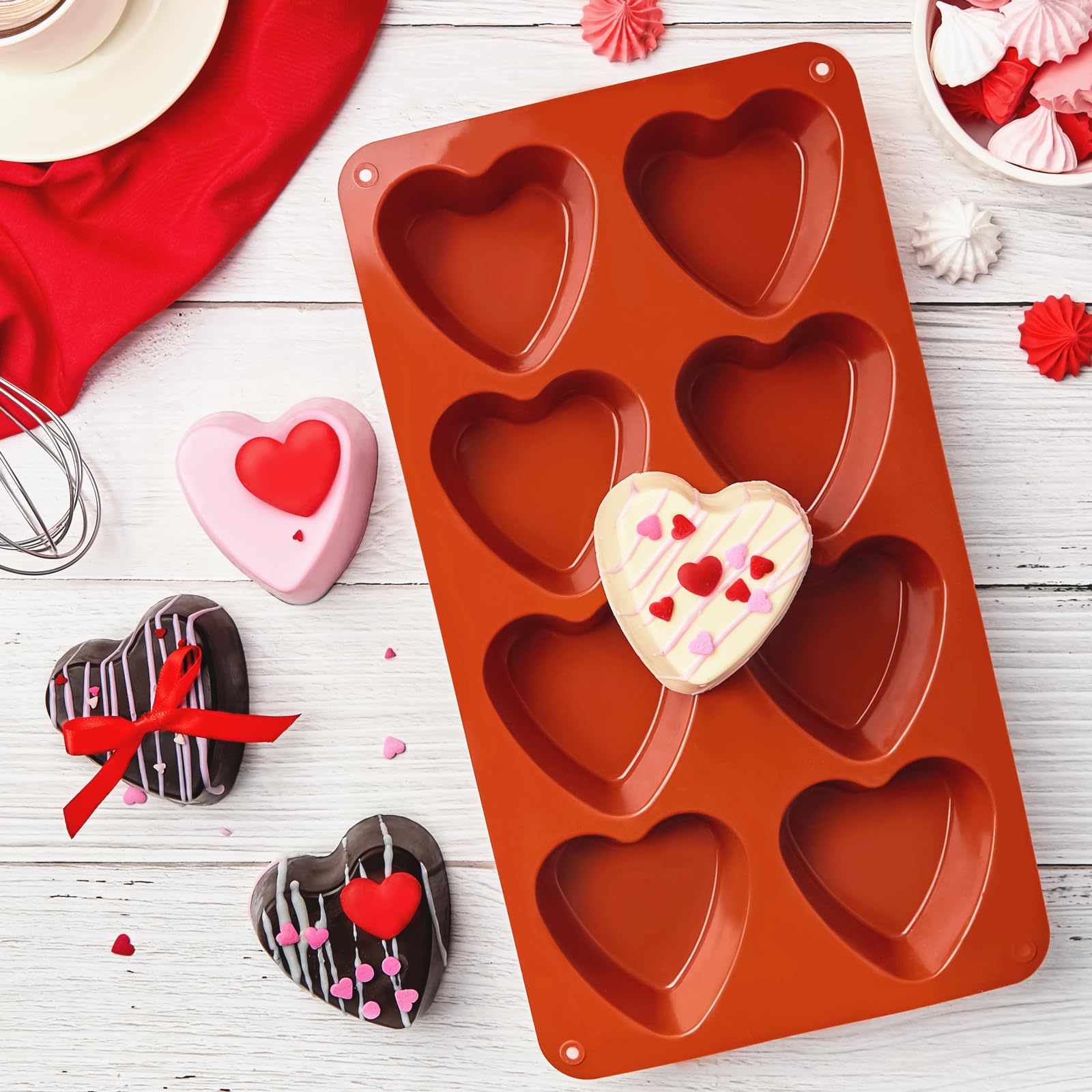 JOERSH 2-Piece Heart Shaped Silicone Chocolate Molds - 8-Cavity Non-Stick Baking Pans for Brownies, Cheesecakes, Puddings & Jelly - Perfect for Valentine's Day, Weddings & Romantic Dessert Making