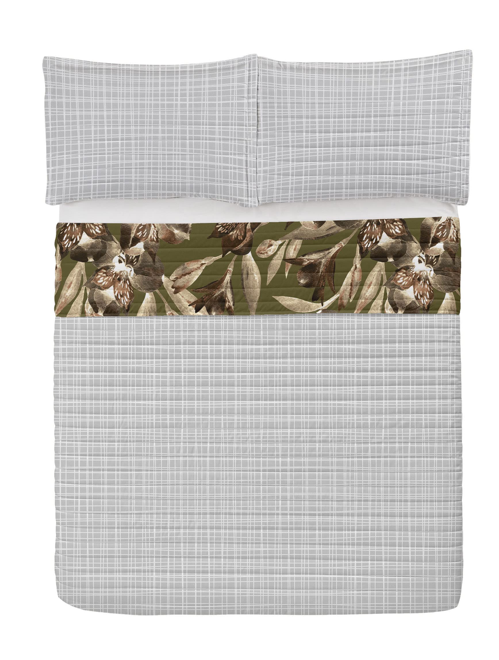 Ambesonne Reversible Tropical Jungle Bedspread Set with Pillow Shams - Twin Size Green & Brown Microfiber Comforter for Spring & Summer Bedroom Decor | Exotic Foliage Butterfly Design
