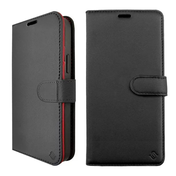 iPhone 13 Pro 2-in-1 Eco Leather Wallet Case with Card Holder - Slim Protective Folio Cover (Black/Red) | Perfect for Business Travel & Everyday Use