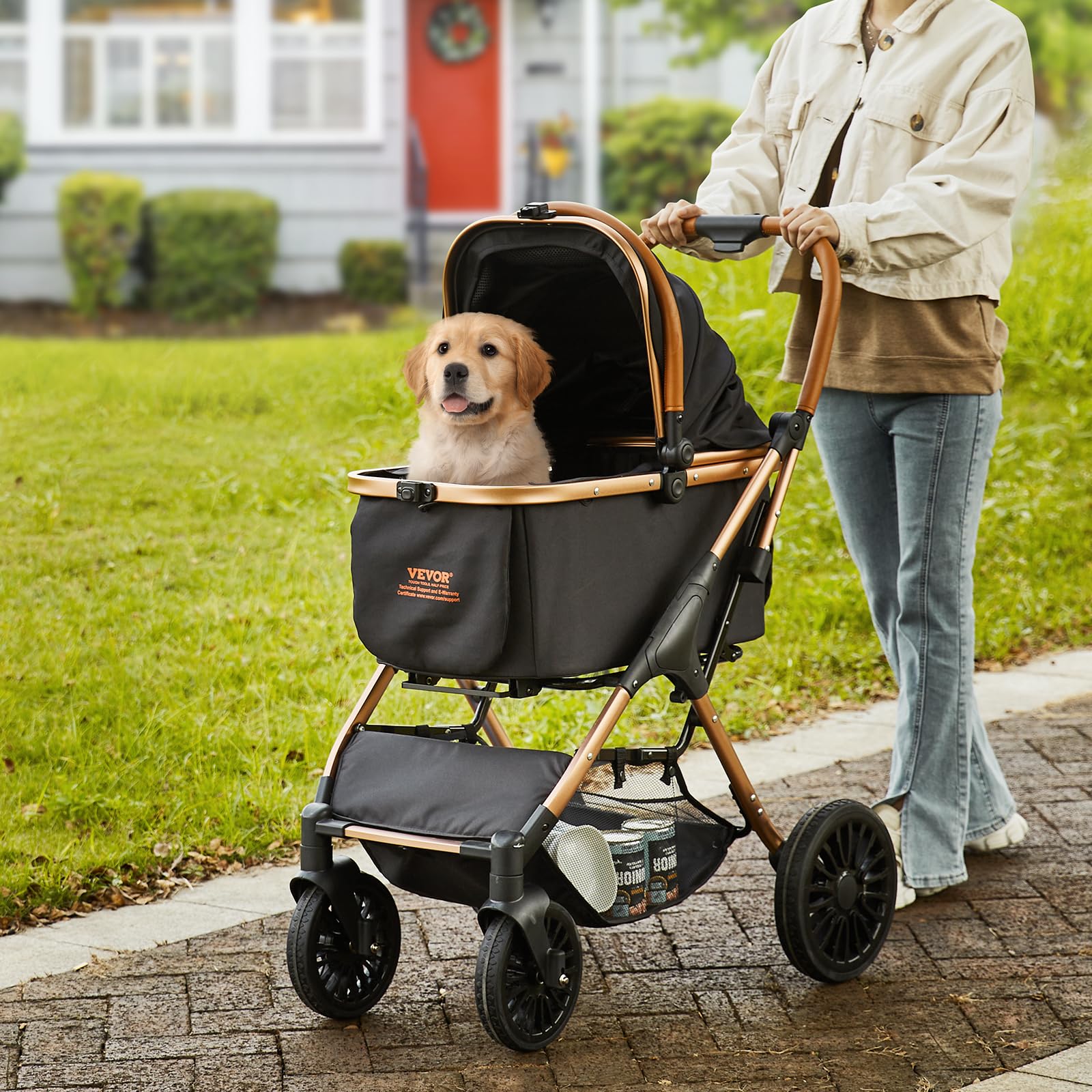 VEVOR 3-in-1 Large Pet Stroller for Dogs & Cats Up to 66lbs - Heavy Duty 4-Wheel Dog Stroller for Medium/Large Pets - Convertible Cat Carrier with Detachable Basket & Storage - Perfect for Vet Visits, Shopping & Outdoor Adventures