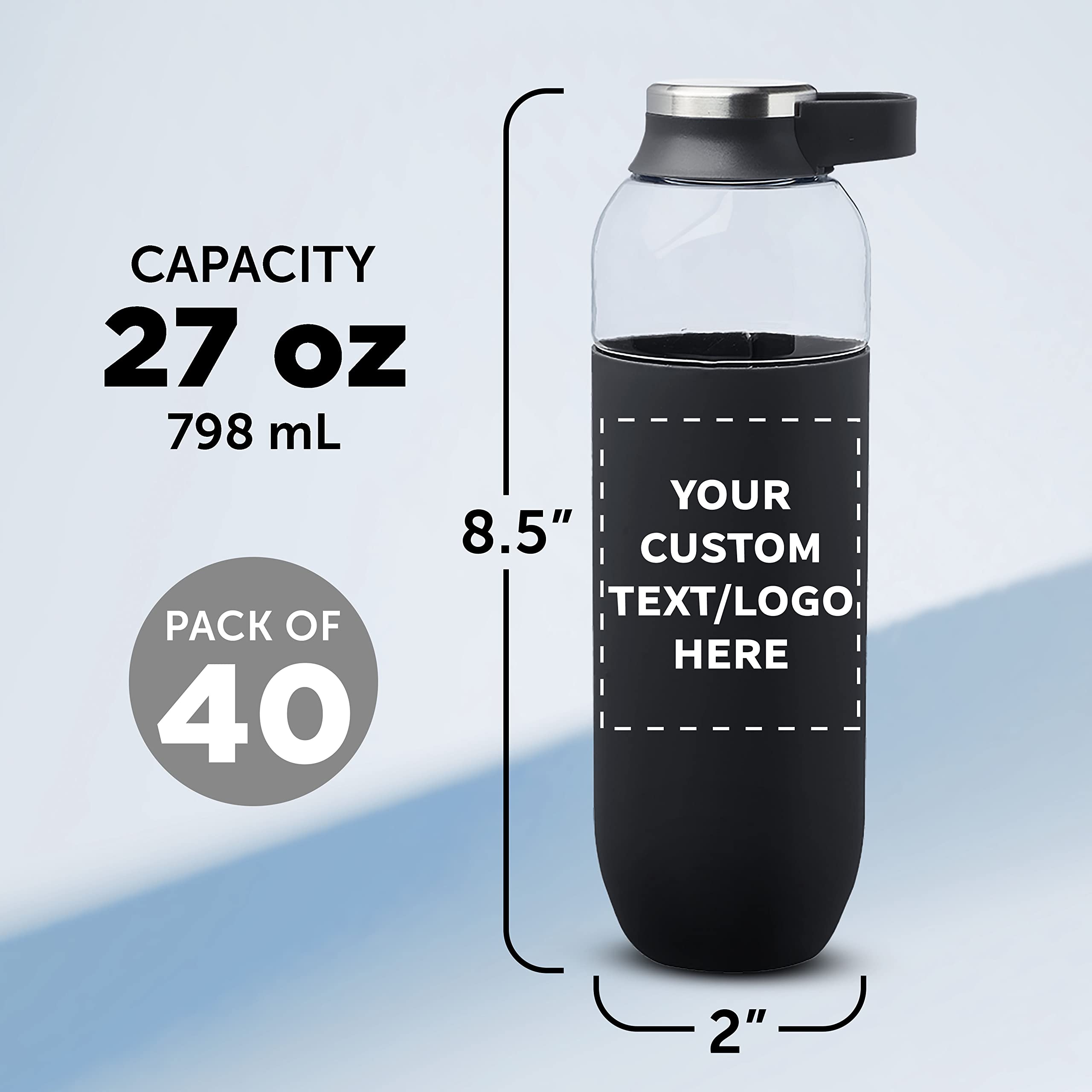 Custom 27oz Plastic Water Bottles with Handle - Bulk Pack of 40 Reusable Sports Bottles - Personalized Gym, Hiking & Cycling Water Bottles - Great for Schools, Events & Team Promotions - Black