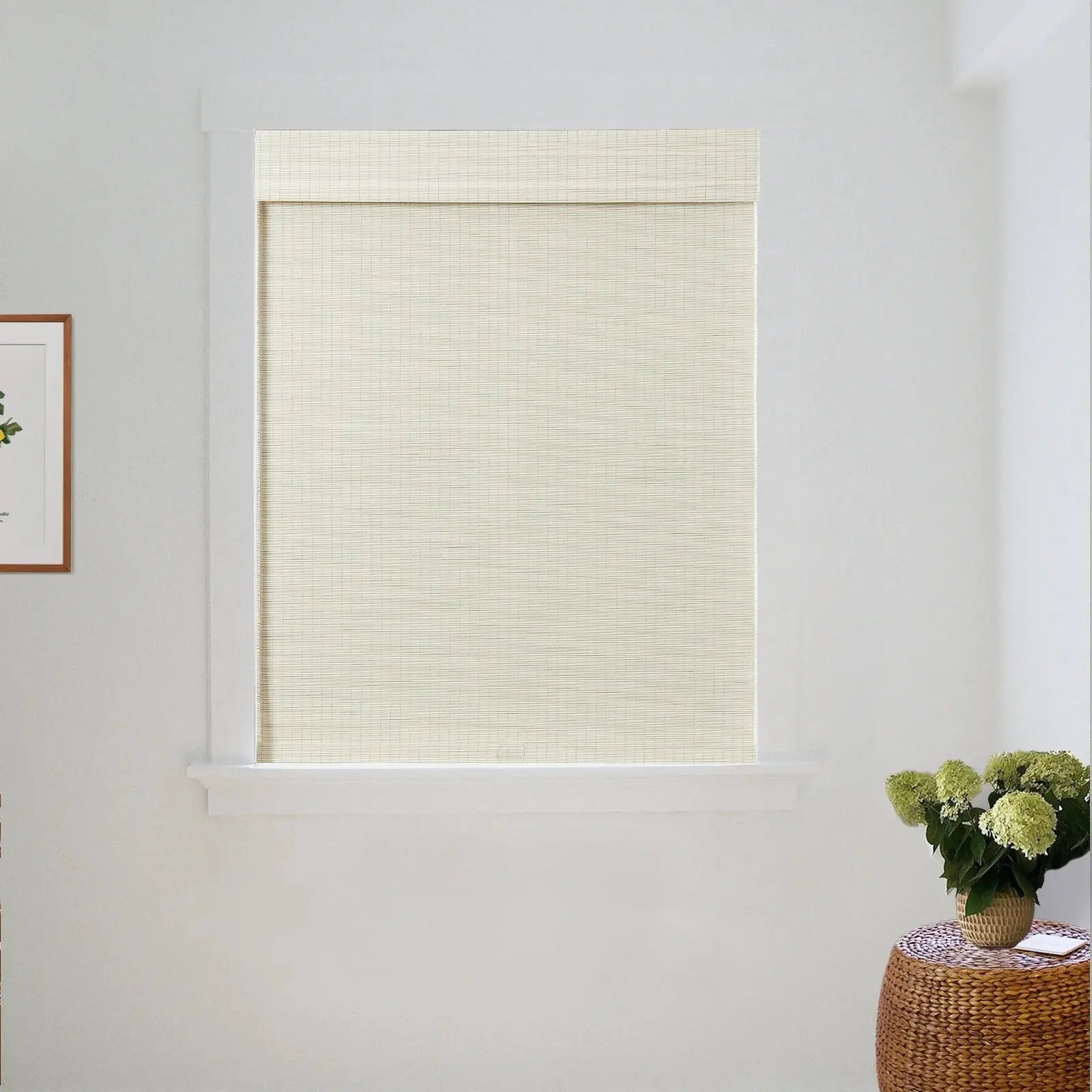 Sybil Bamboo Roman Shade - Ivory White Window Treatment for Living Room & Bedroom | Natural Light Filtering & Privacy
