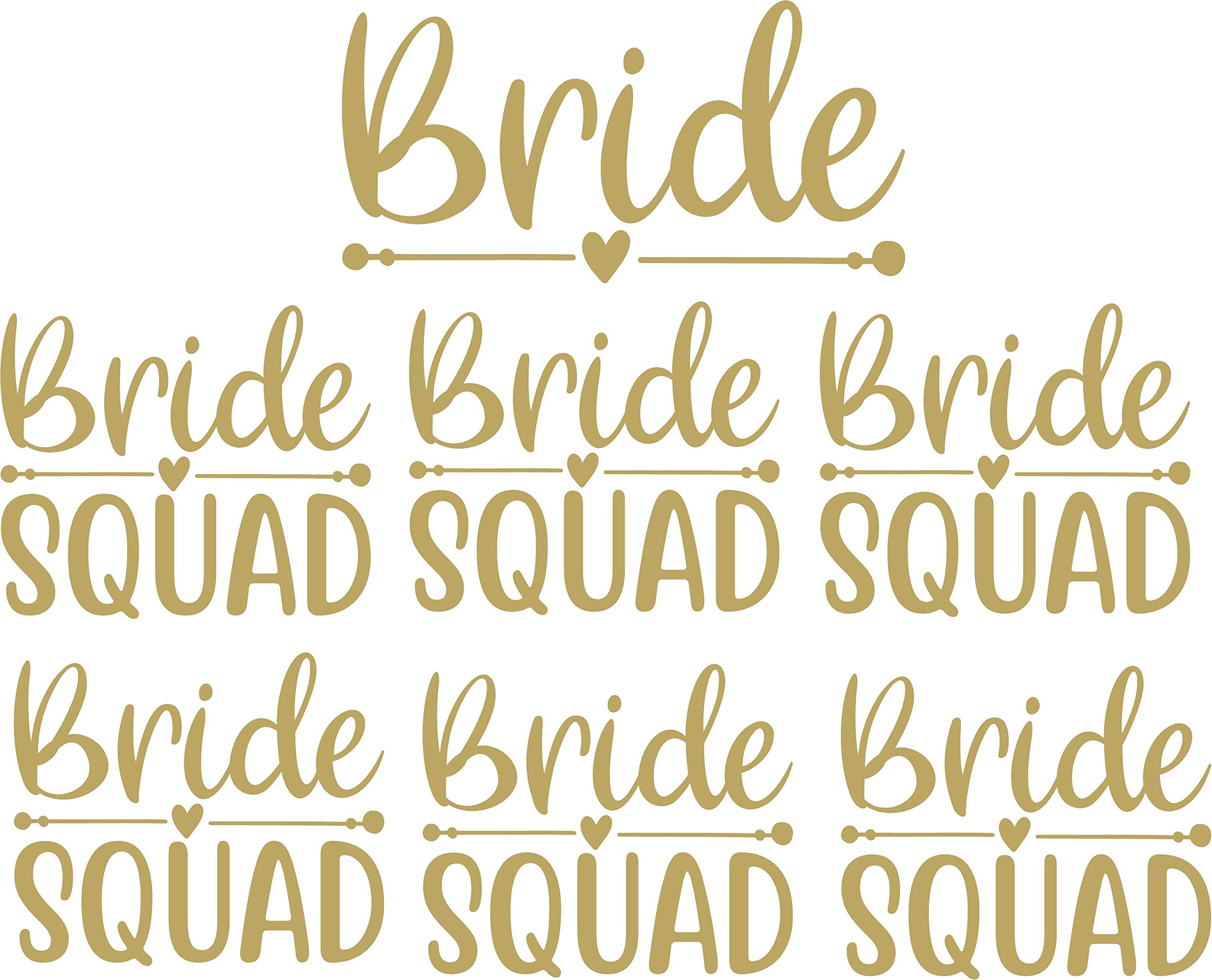 SEC Apparel Pack of 7 Iron On Transfers - 1 Bride & 6 Bride Squad Heat Transfer Vinyl for T-Shirts, Tank Tops - DIY Bachelorette Party, Girls Night Out, Wedding Shower Decorations