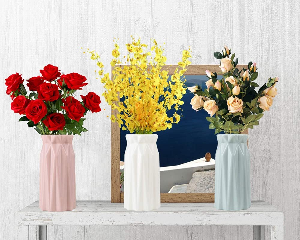 Modern Geometric Plastic Flower Vase - White Decorative Vase for Home, Office & Wedding Decor | Living Room Centerpiece, Tabletop Decor, Gift Idea