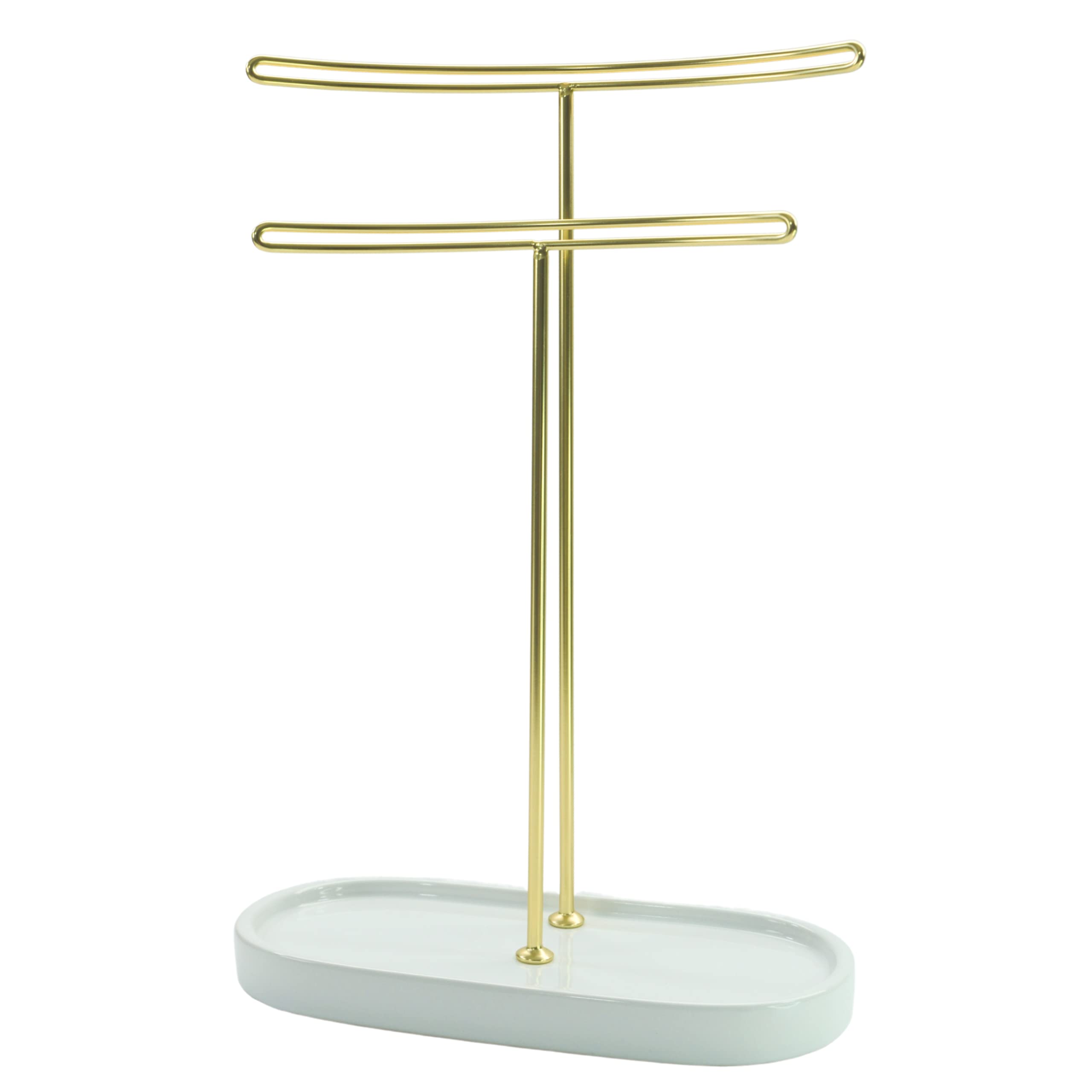 Elegant Jewelry Organizer Stand - Premium Earring, Necklace, Bracelet & Headband Storage Display Tower - White & Gold Jewelry Tree Holder - Perfect for Bedroom Vanity, Dresser Top & Travel Jewelry Organization