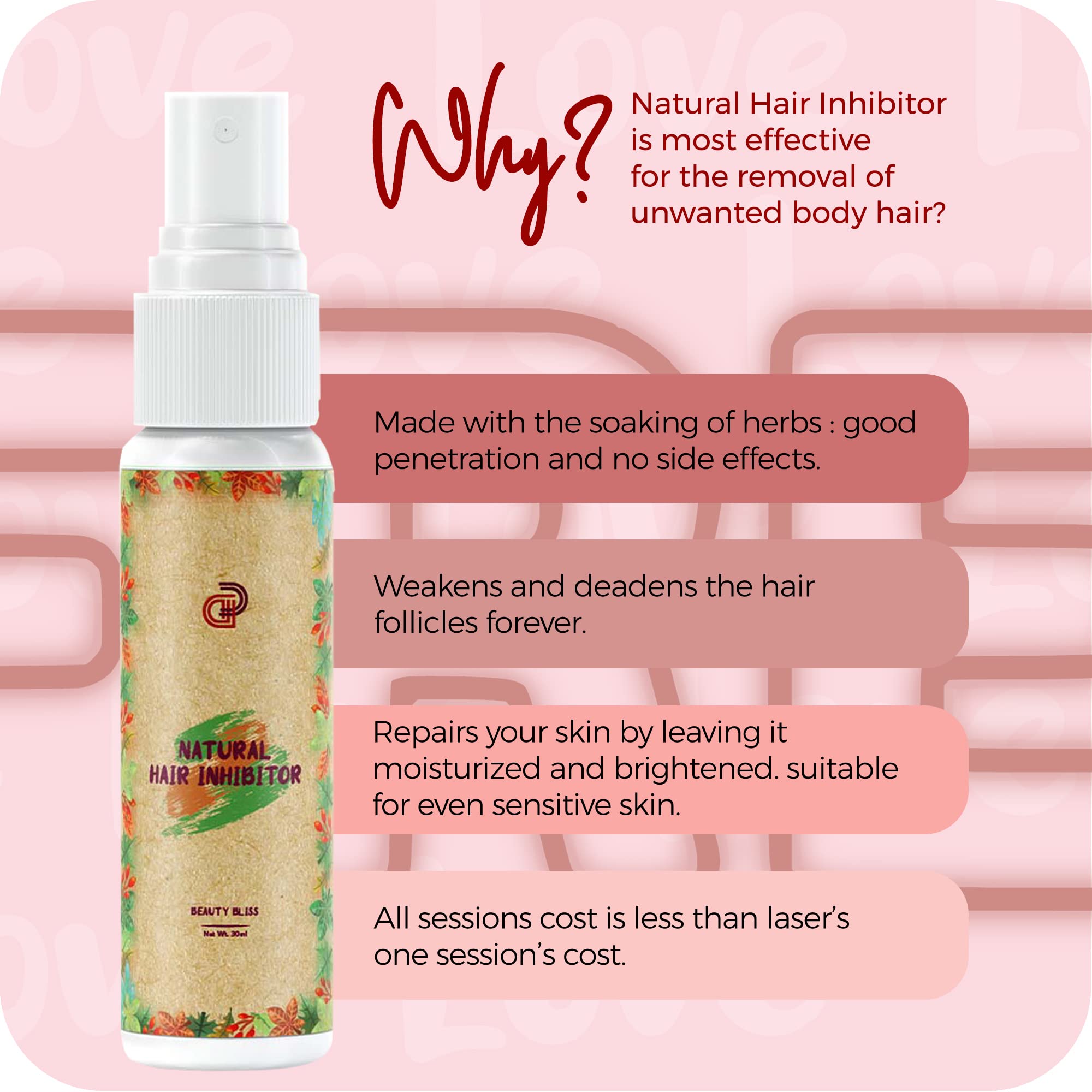 Domeli’C Natural Hair Inhibitor Spray - Best Hair Growth Inhibitor for Women & Men | Safe & Effective Alternative to Laser Hair Removal | Hair Removal Serum for Arms, Legs & Body | Perfect for Smooth Skin at Home, Gym & Beach
