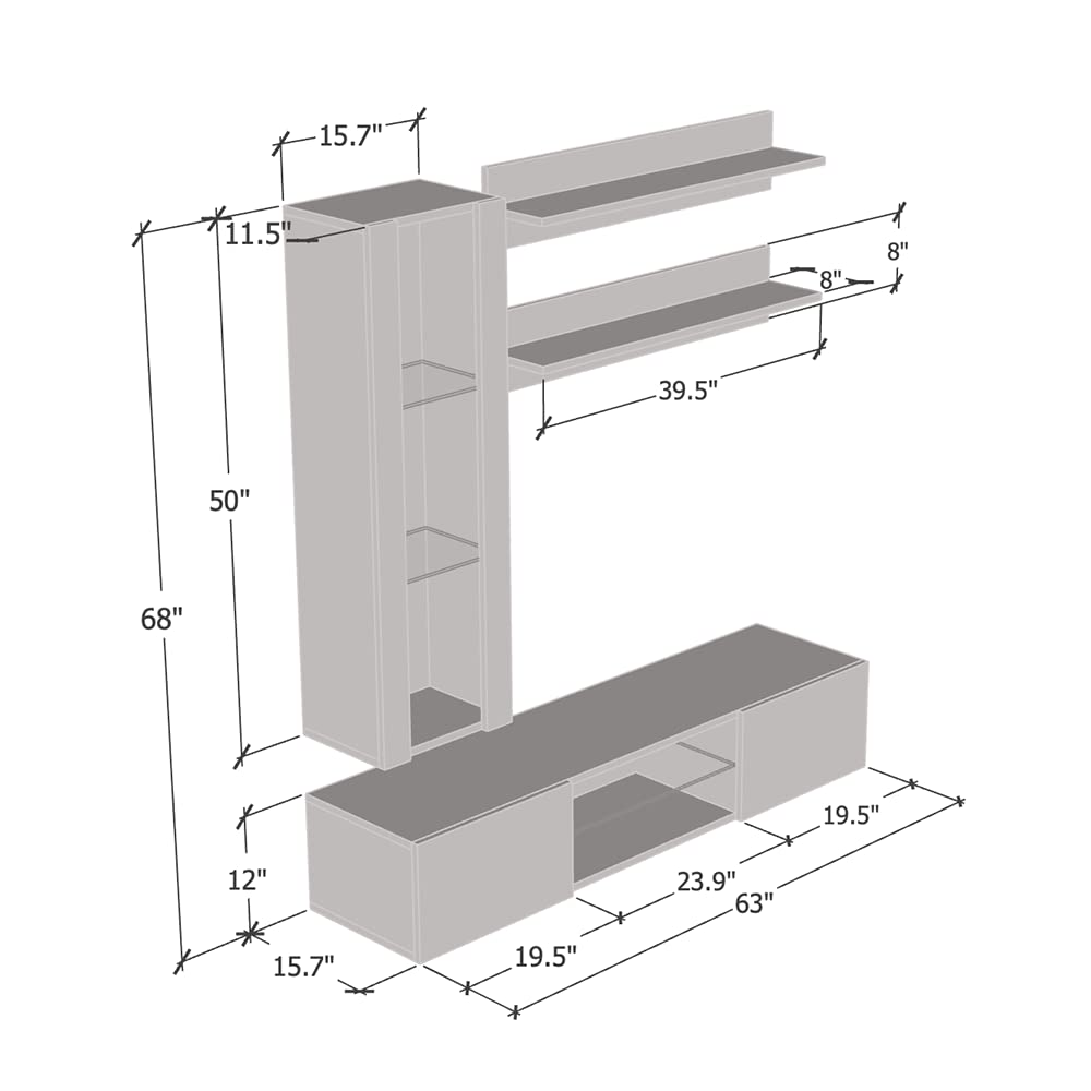 Modern Wall-Mounted TV Stand with Storage Shelves & LED Lights - 33
