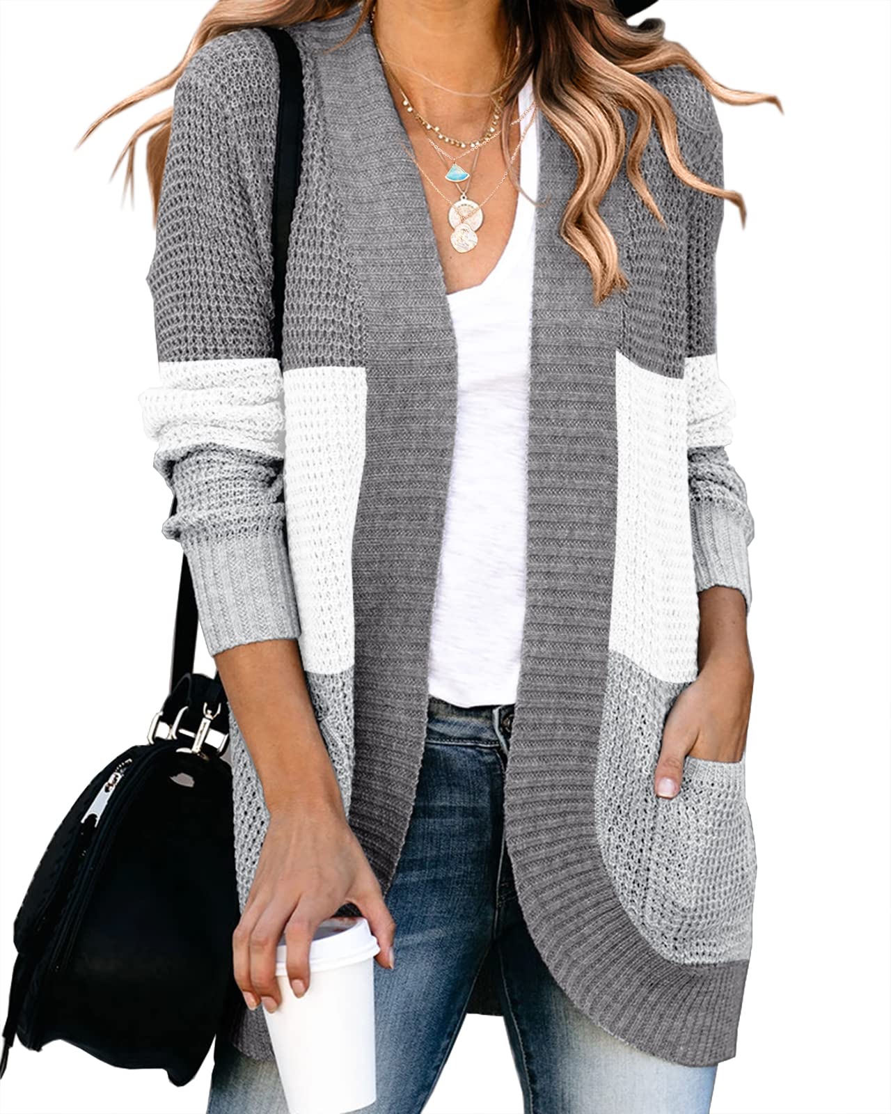 Saodimallsu Women's Lightweight Open Front Cardigan - Soft Loose Knit Sweater with Long Sleeves & Pockets | Perfect for Casual Wear, Office & Layering