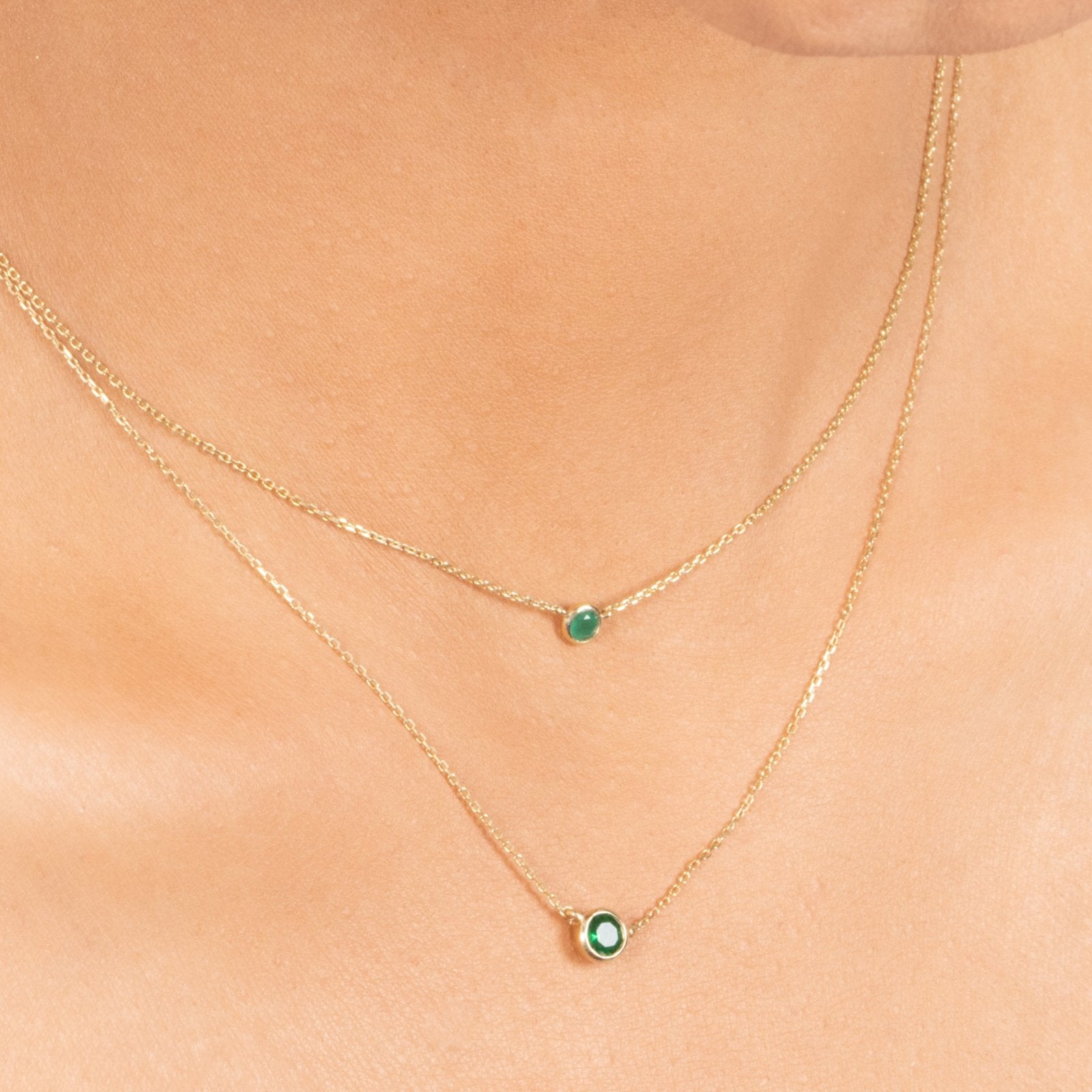 14K Solid Yellow Gold Emerald Station Necklace - Bezel Set for Everyday Elegance | Perfect for Gifts, Anniversaries, and Special Occasions