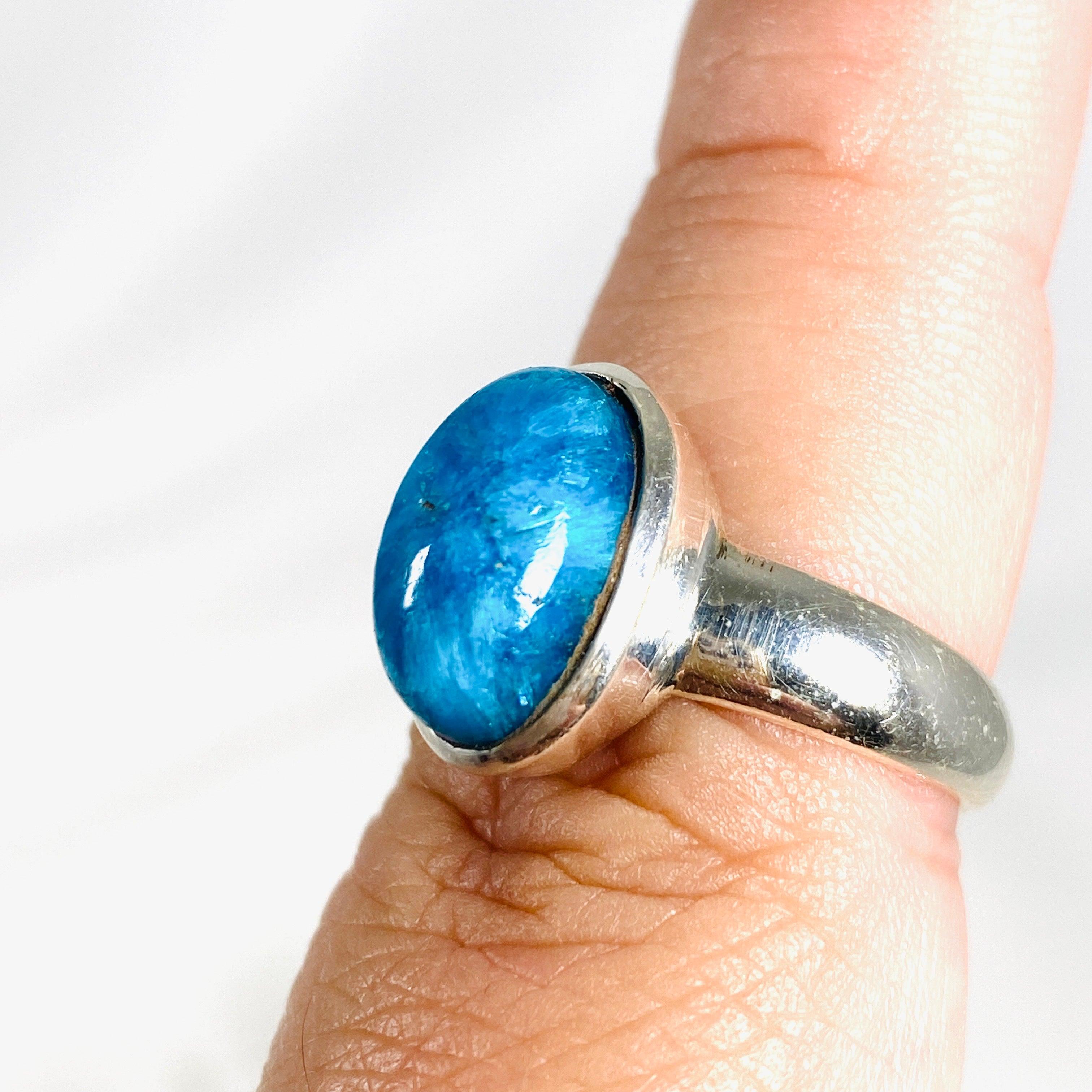 Natural Cavansite Oval Ring - Size 9 Blue Crystal Jewelry for Women - Perfect for Spiritual Healing, Meditation & Boho Fashion Accessories