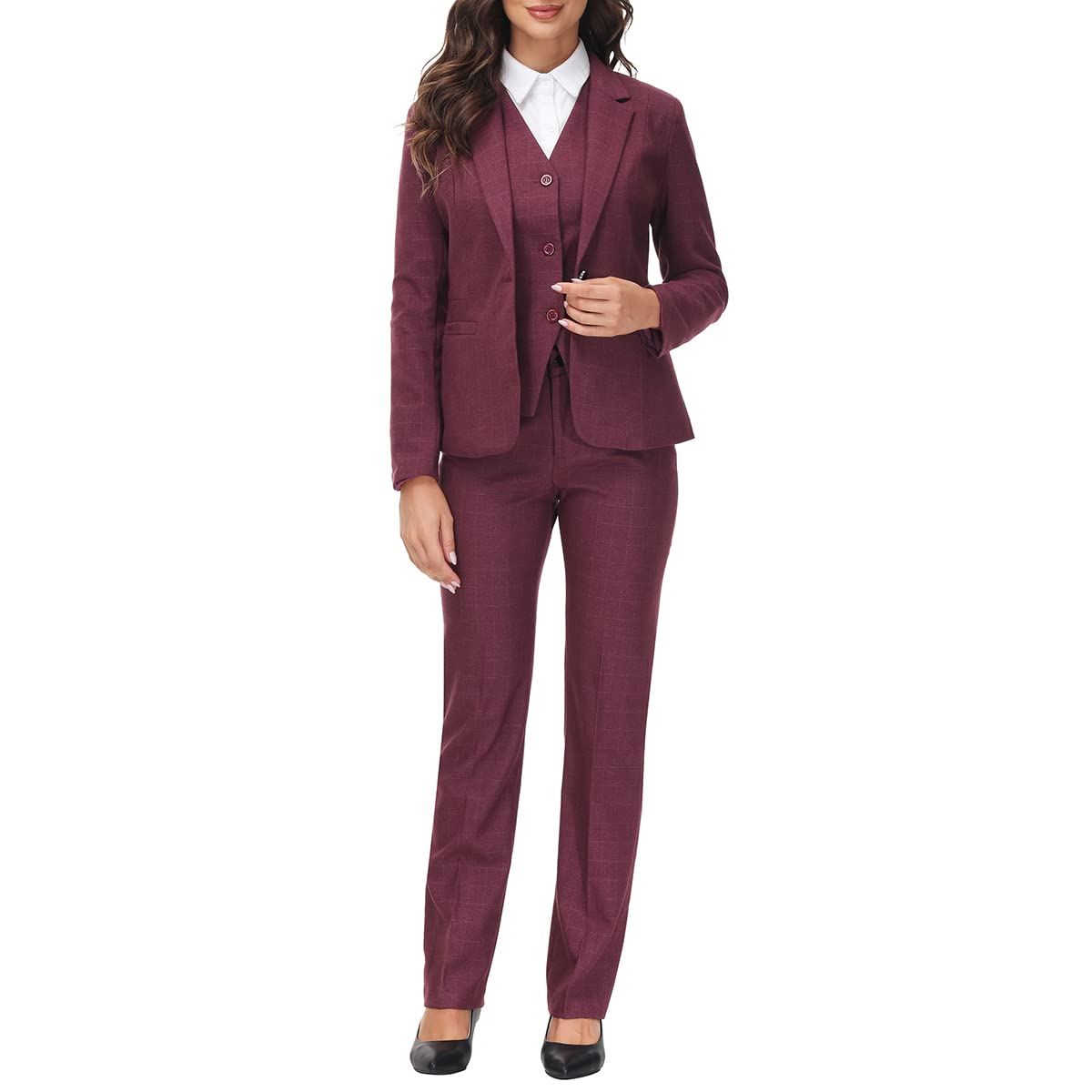 MODFUL Women's 3-Piece Classic Business Suit Set - Elegant Blazer, Vest & Pants for Office, Interview & Professional Occasions | Formal Work Attire for Women