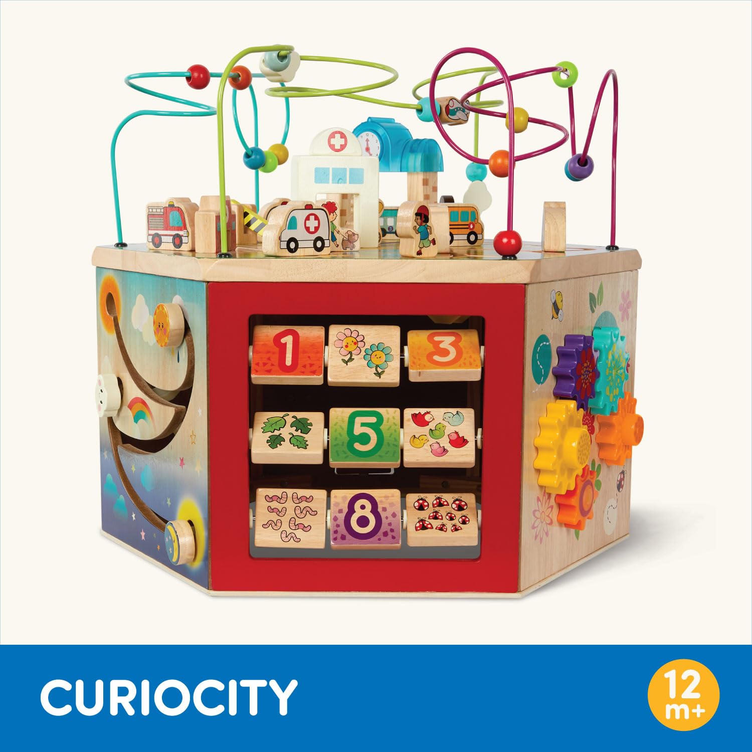 Battat Wooden Activity Cube - City-Themed Educational Toy for Toddlers & Kids 1 Year+ | Learning & Play Center for Preschool Development | Perfect for Daycare, Home & Classroom Use