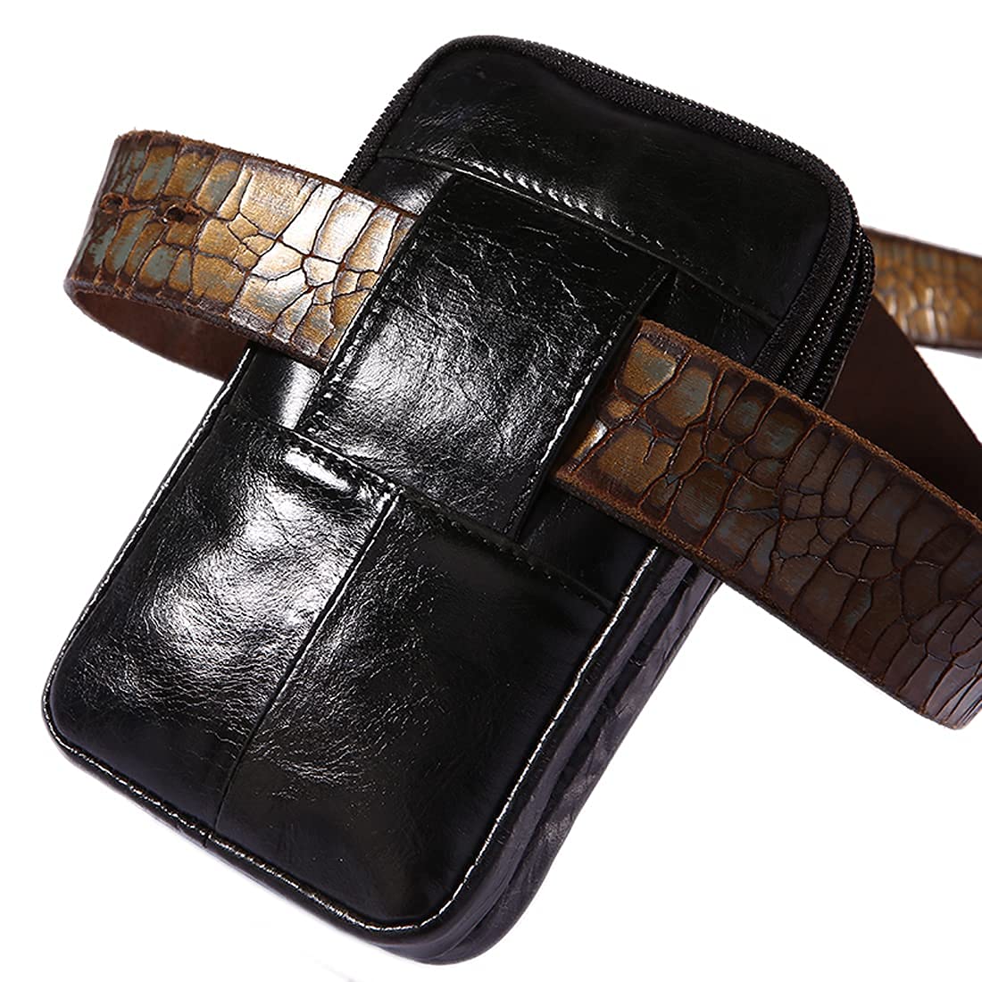 Premium Genuine Crocodile Leather Phone Belt Bag for Men - Waist Pack with Money Pouch, Travel Outdoor Essentials Holder - Perfect for Hiking, Running, Gym & Daily Use