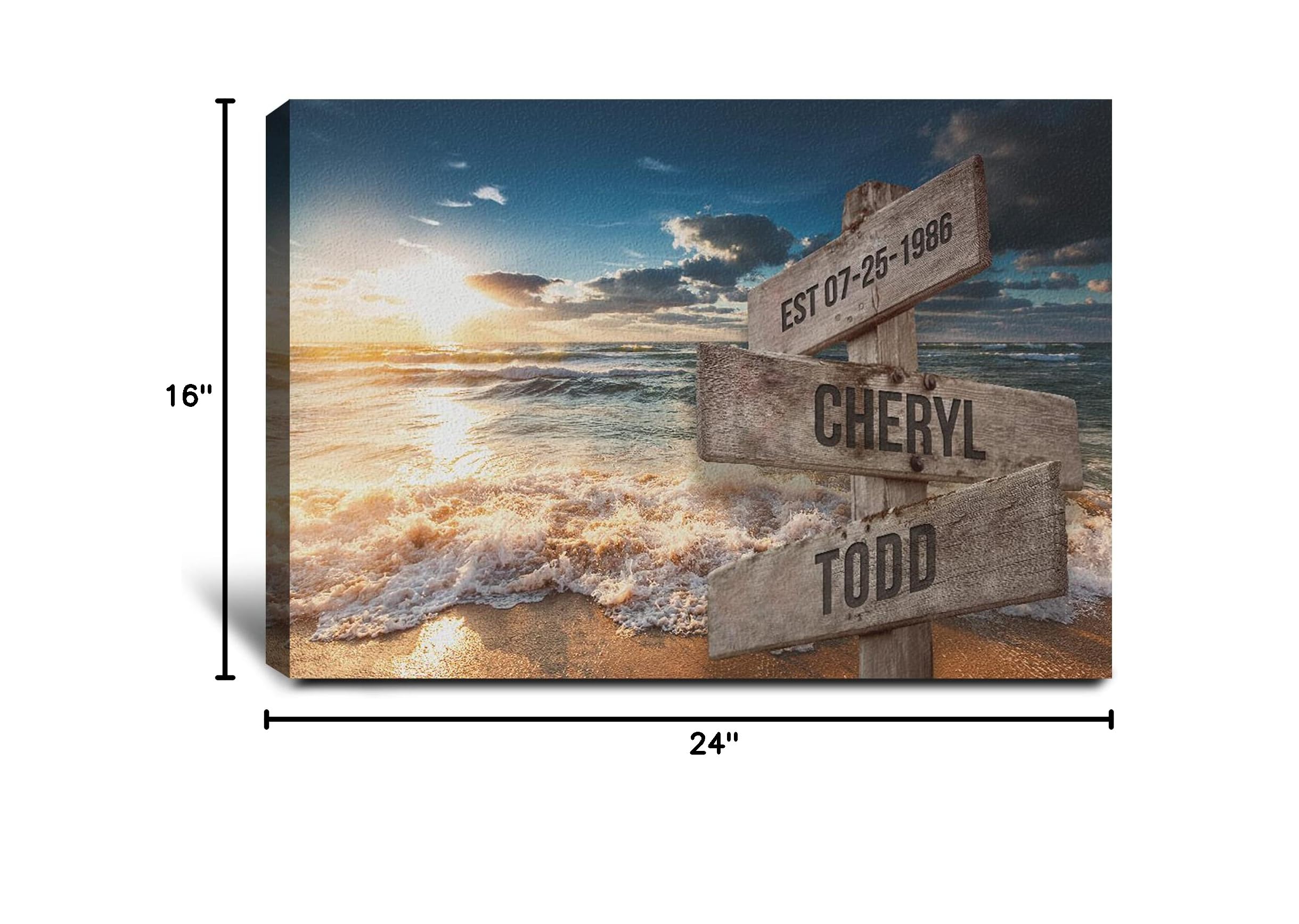 Personalized Ocean Sunset Canvas Wall Art - Custom Multi-Name Family Portrait - Premium Framed Gift for Home Decor (36x24 Inch) - Perfect for Living Room, Bedroom & Anniversary Gifts