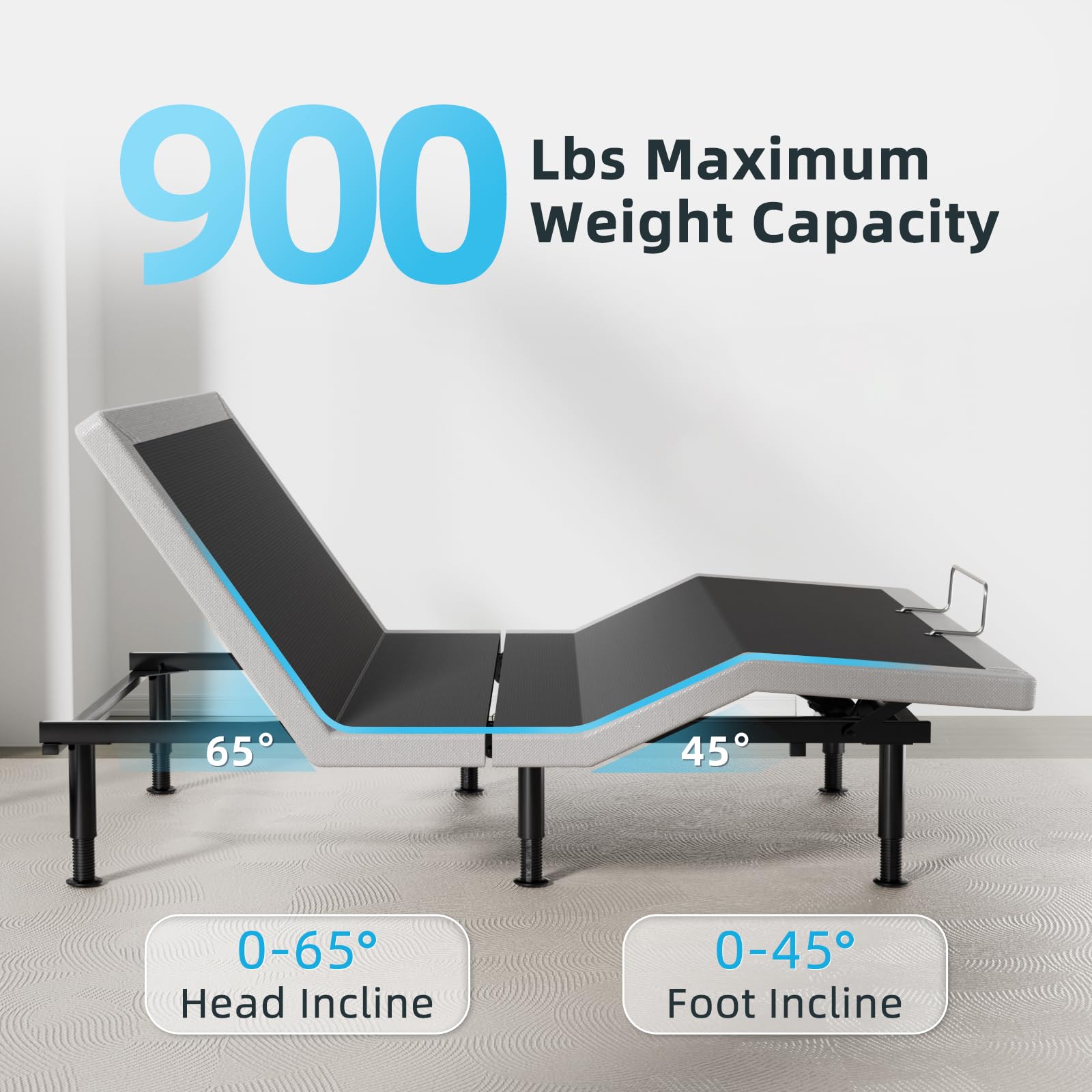 Adjustable Bed Base Frame with Wireless Remote, Lift Motor & Dual USB Ports - Ergonomic Upholstered Design with Under Bed Lighting - Independent Head/Foot Tilt for Ultimate Comfort - Perfect for Home, Office or Guest Room Use