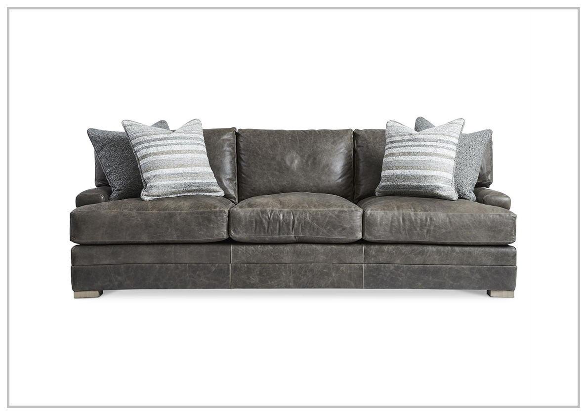 Bernhardt Burnham 3-Seater Brown Leather Sofa - Luxurious Genuine Leather Couch for Living Room, Lounge & Office - Comfortable Modern Furniture for Home Decor