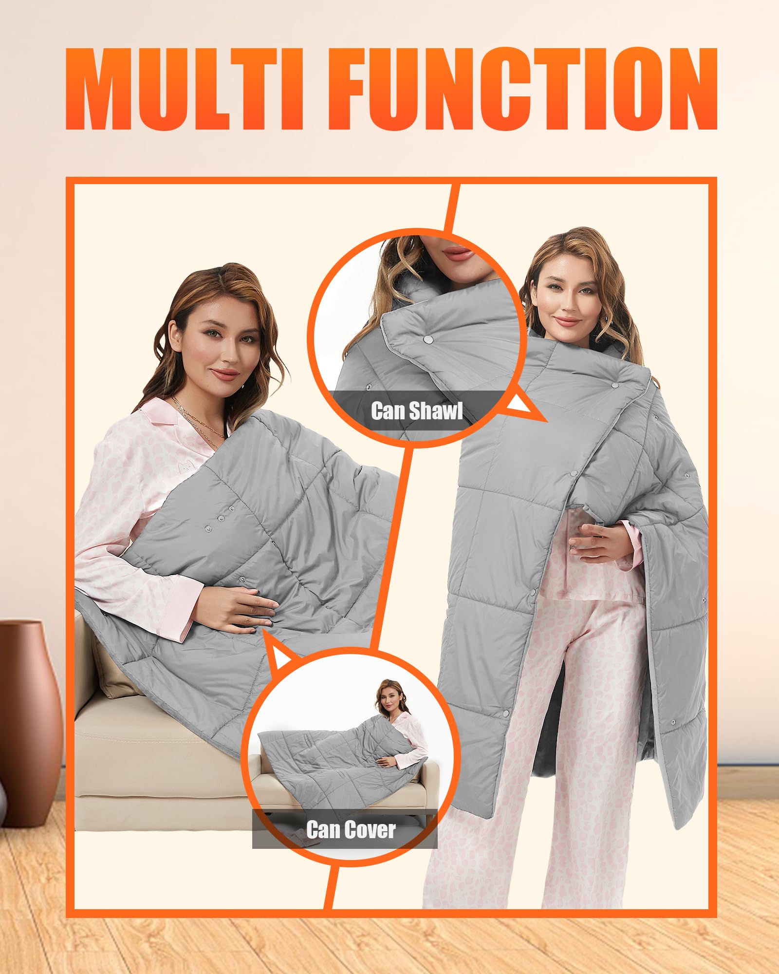 7.4V USB Electric Heated Blanket - Battery Operated Portable Wireless Heating Shawl for Outdoor Camping, Travel & Home Use
