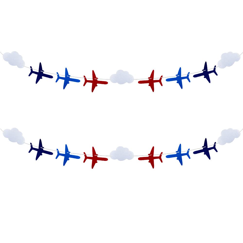 2 Pack Airplane Cloud Garland - Aviation Themed Party Decorations for Birthday, Baby Shower & Nursery - Airplane Banner for Kids Room, Classroom & Themed Events
