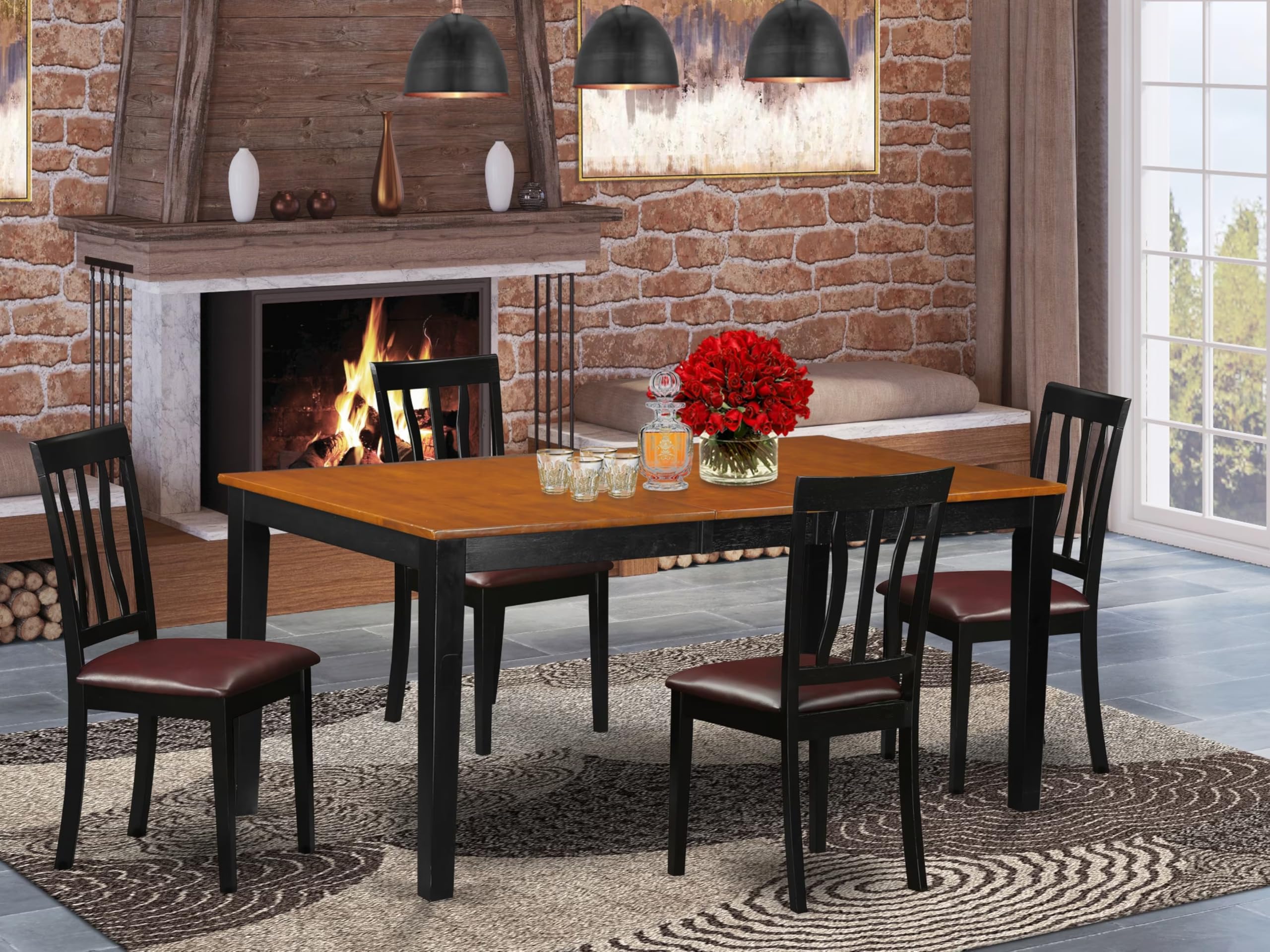 East West Furniture NIAN5-BCH-LC 5-Piece Kitchen Dining Set for 4 - 36x66 Inch Rectangle Table with Butterfly Leaf & 4 Faux Leather Chairs, Black Cherry - Perfect for Small Spaces, Apartments & Cozy Family Meals