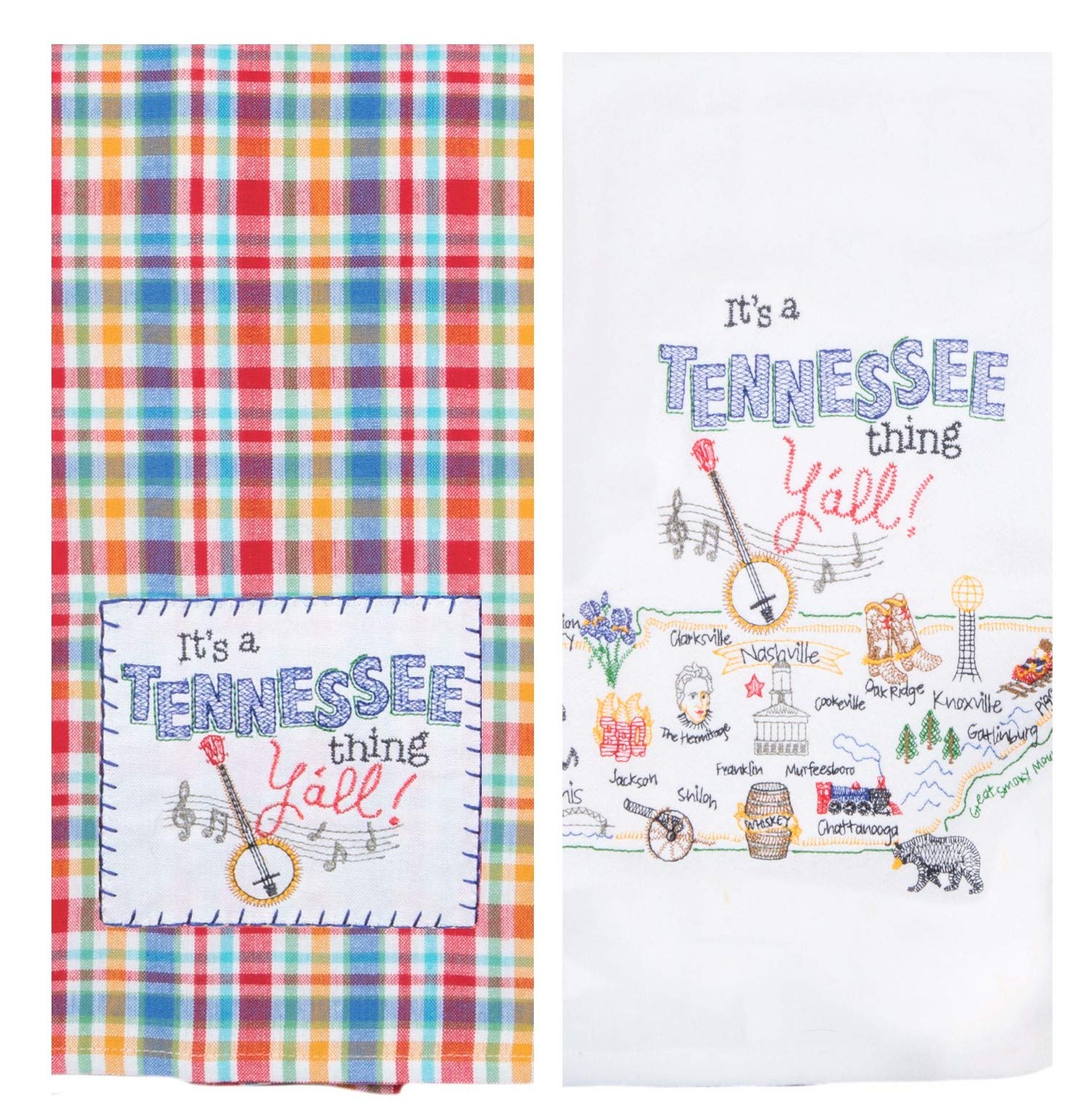 Tennessee Map Embroidered Dish Towels Set of 2 - Kay Dee Designs State Souvenir Kitchen Towels for Home Decor & Gift Giving