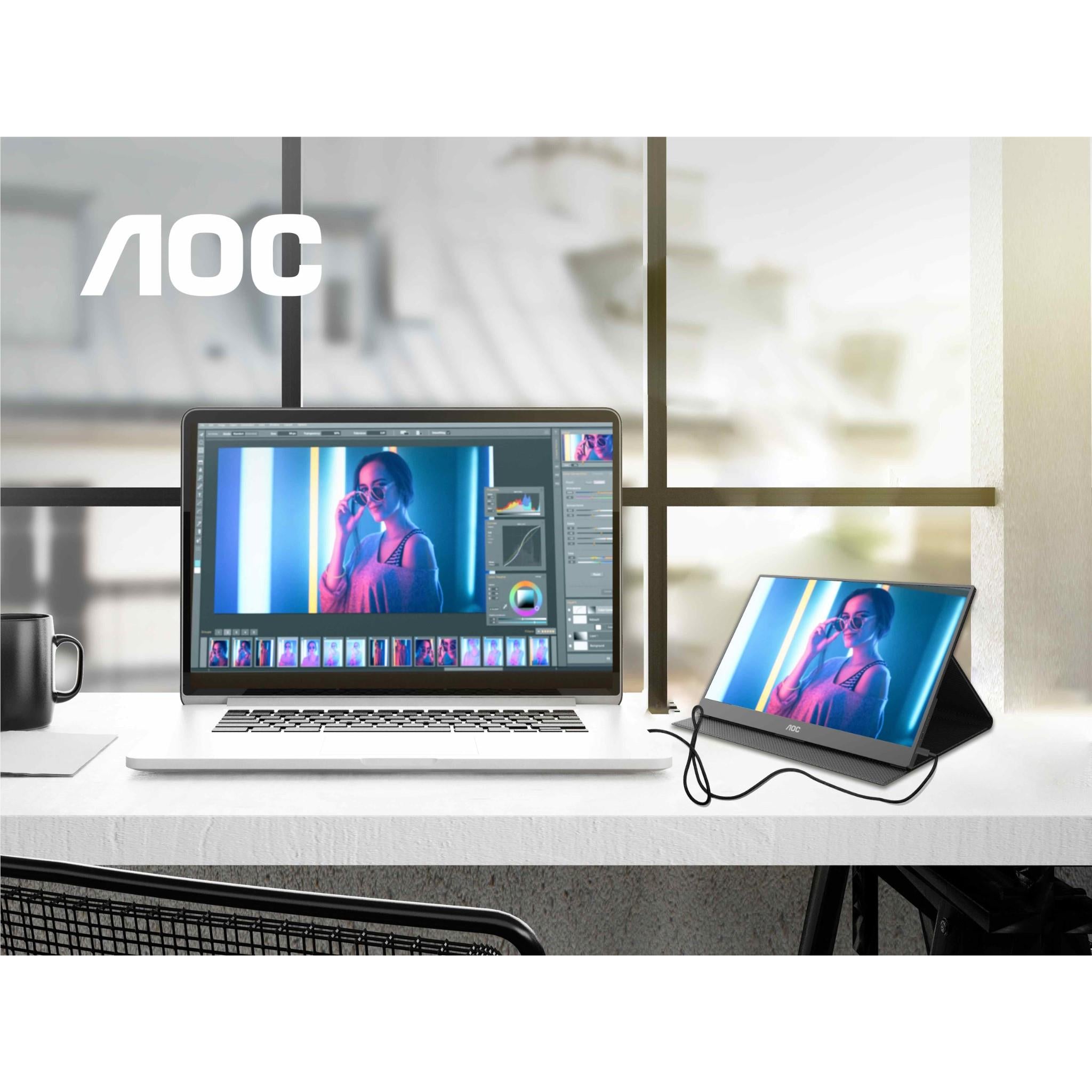 AOC 16T10 15.6 Inch FHD IPS Portable Monitor with USB-C & HDMI - Slim Second Screen for Laptop, Gaming, and Office Work