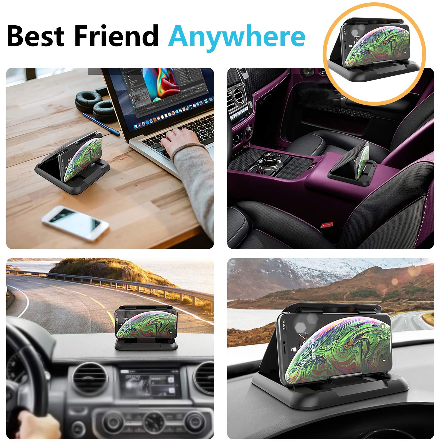 Universal Silicone Car Phone Holder Mount - Non-Slip Dashboard & Windshield Car Pad Mat - Compatible with iPhone 13/12/11 Pro Max/XR/XS/8/7 & Galaxy S20/Note 20 - Perfect for GPS Navigation & Hands-Free Driving