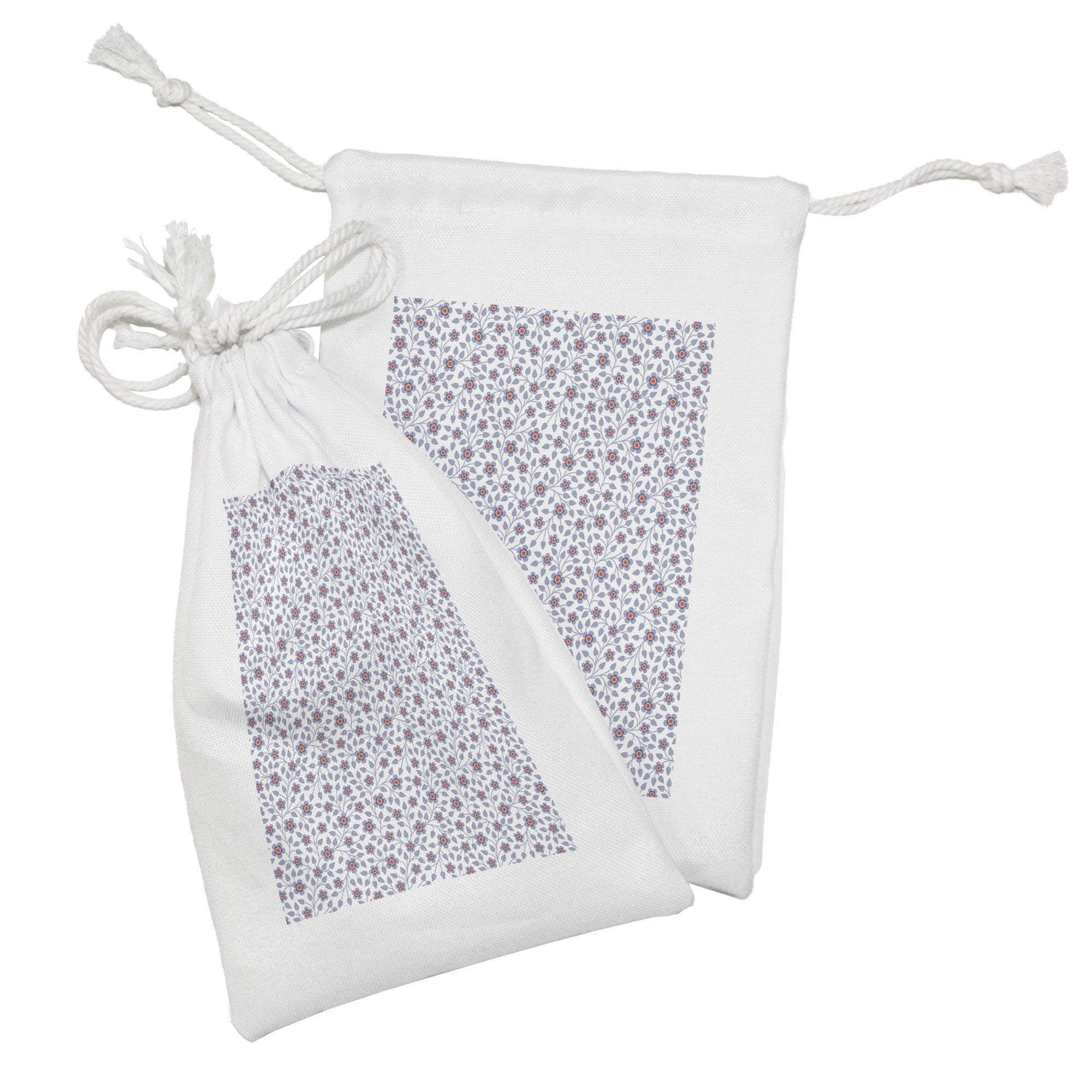 Ambesonne Floral Fabric Pouch Set of 2 - Small Drawstring Bags for Toiletries, Travel Essentials & Party Favors - 9