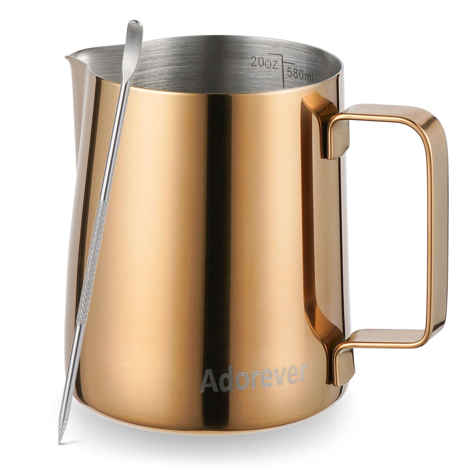 Premium 600ml (20oz) Stainless Steel Milk Frothing Pitcher - Barista Grade Coffee Steaming Jug for Latte Art, Cappuccino & Hot Chocolate Making with Decorating Pen (Rose Gold) - Perfect for Home Cafes & Professional Coffee Shops
