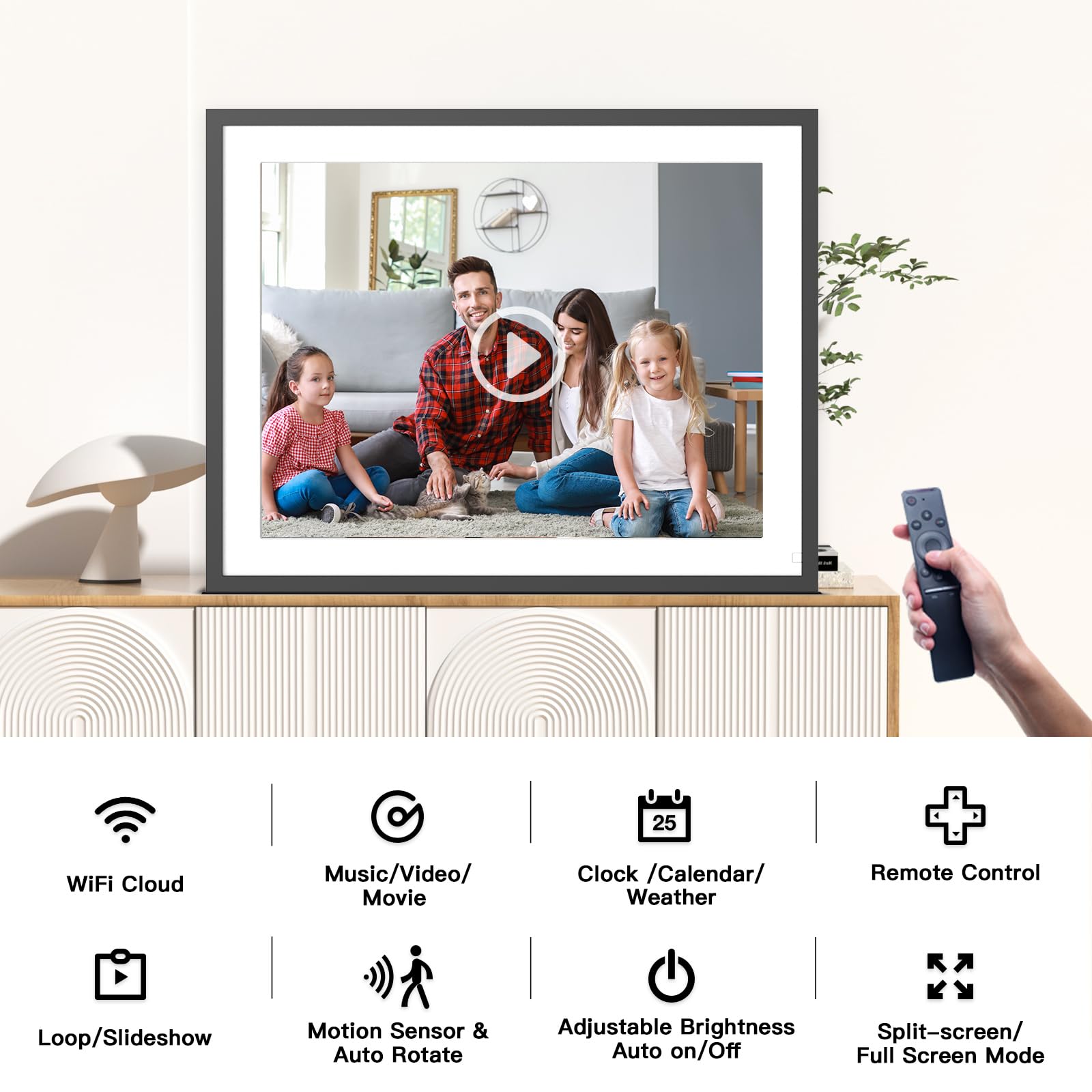 17-inch Large 32GB Digital Photo Frame with IPS Touch Display - Dual WiFi Smart Electronic Picture Frame, Auto-Rotate, Easy Photo & Video Sharing via App & Email - Perfect Gift for Mom, Family & Home Decor (Black) - Display Memories in Living Room, Bedroom or Office