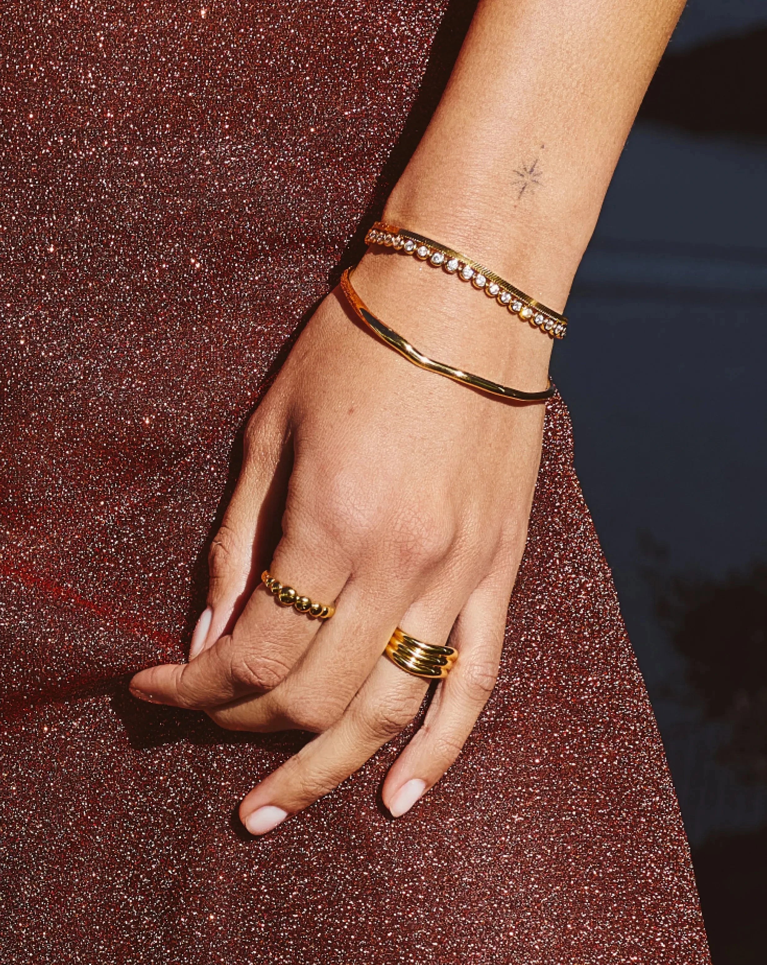 Molten Ripple Bangle Bracelet - 18k Gold Vermeil Plated Women's Jewelry for Everyday Wear & Special Occasions