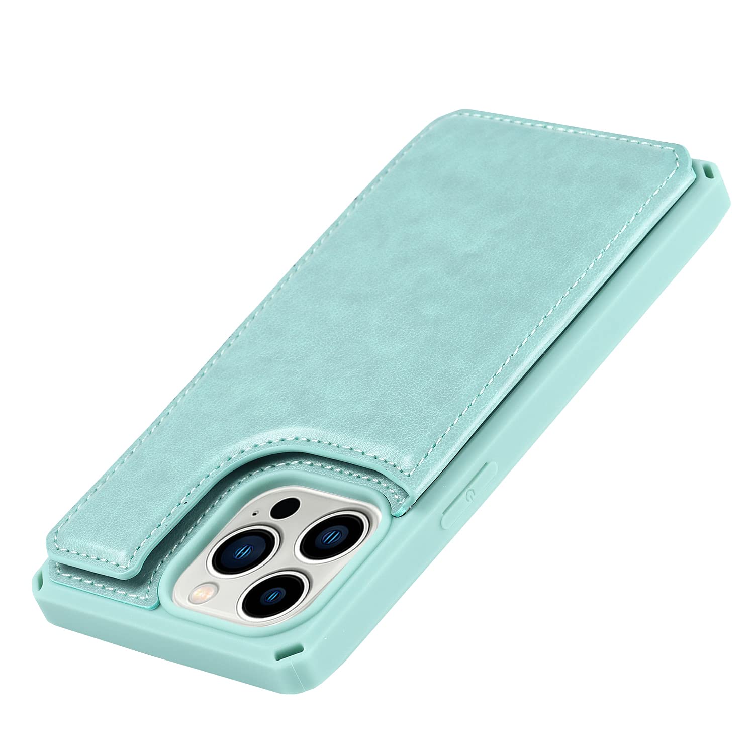 iCoverCase iPhone 13 Pro Wallet Case with Card Holder & RFID Blocking - PU Leather Wrist Strap Phone Cover for Women (6.1 Inch, Macaron Mint) - Perfect for Everyday Use, Travel & Secure Contactless Payments