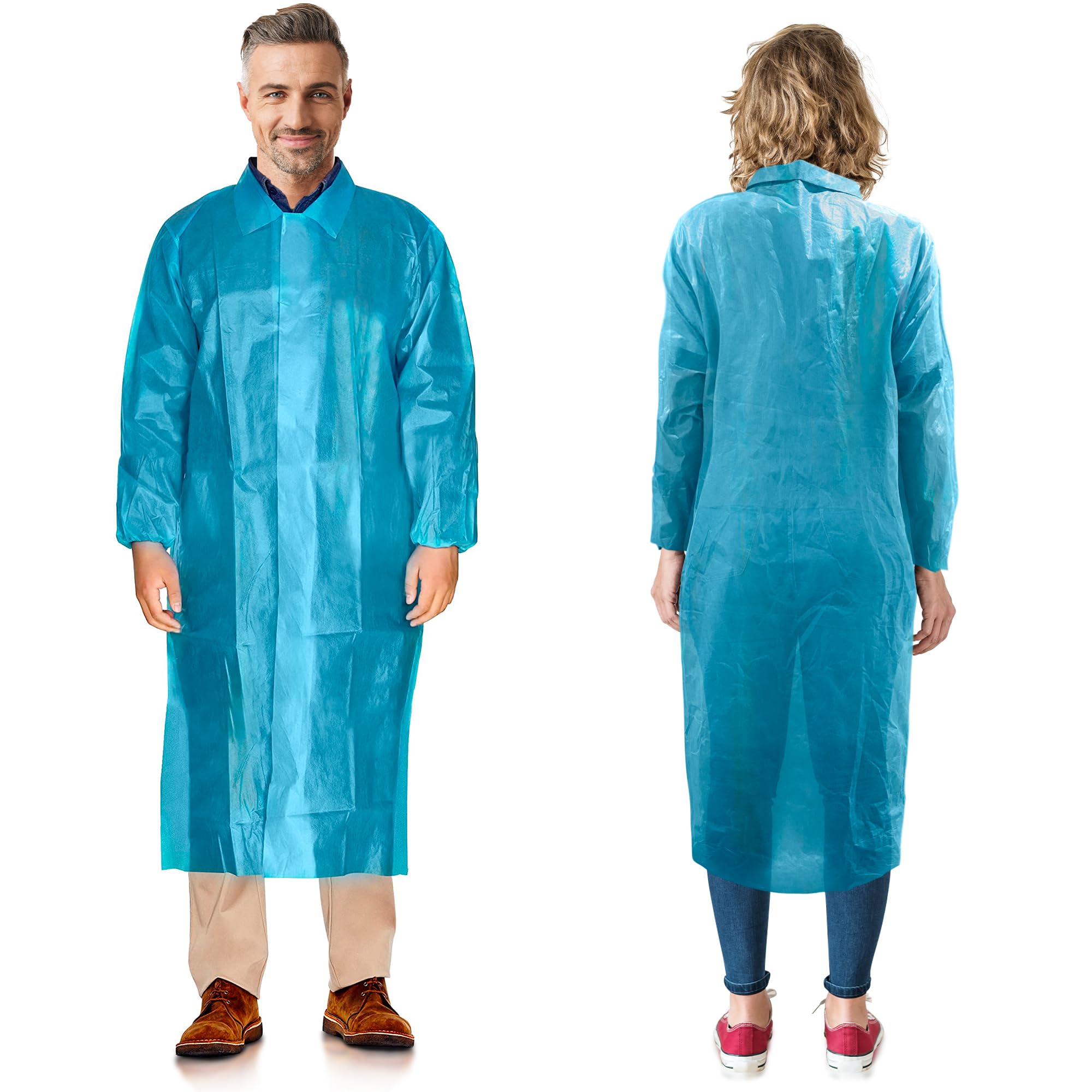 AMZ Medical Supply Disposable Lab Coat - X-Large (Pack of 40) | Blue PP+PE 40GSM Lab Coats for Adults with Loop Fastener & Elastic Wrists | Ideal for Painting, Medical, Laboratory & Industrial Use