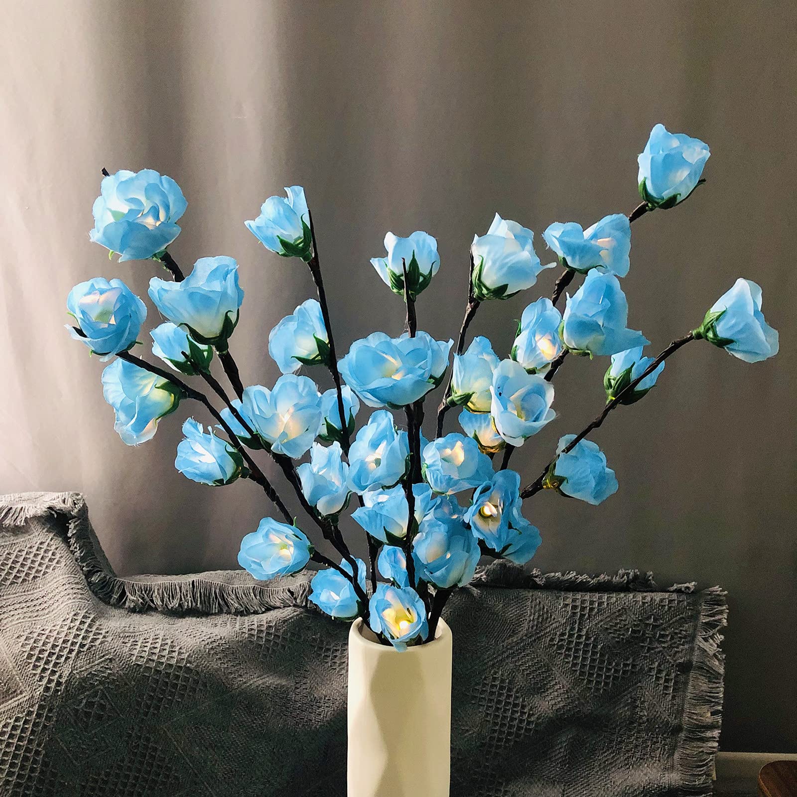 2 Pack LED Rose Flower Fairy Lights - Battery Powered 30 Inch Lighted Twig Branch with Artificial Roses for Home, Wedding, Christmas Decor - Indoor & Outdoor Vase Decoration (Blue) - Perfect for Centerpieces, Romantic Dinners & Party Decorations