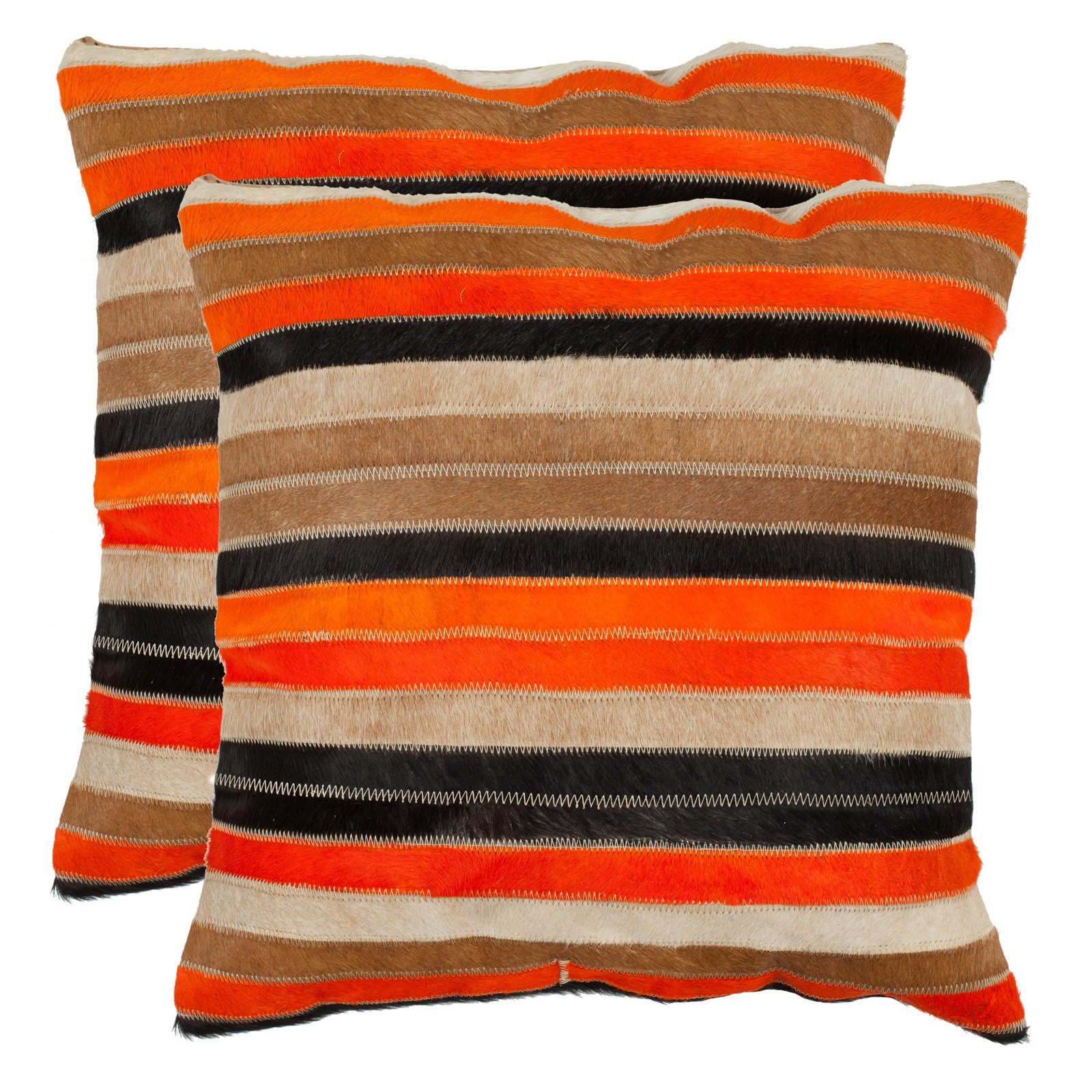 Safavieh Quinn Orange & Tan Throw Pillows Set of 2 - 22x22 Inch Decorative Square Pillows for Sofa, Bed, Couch - Soft Accent Pillows for Living Room & Bedroom Decor