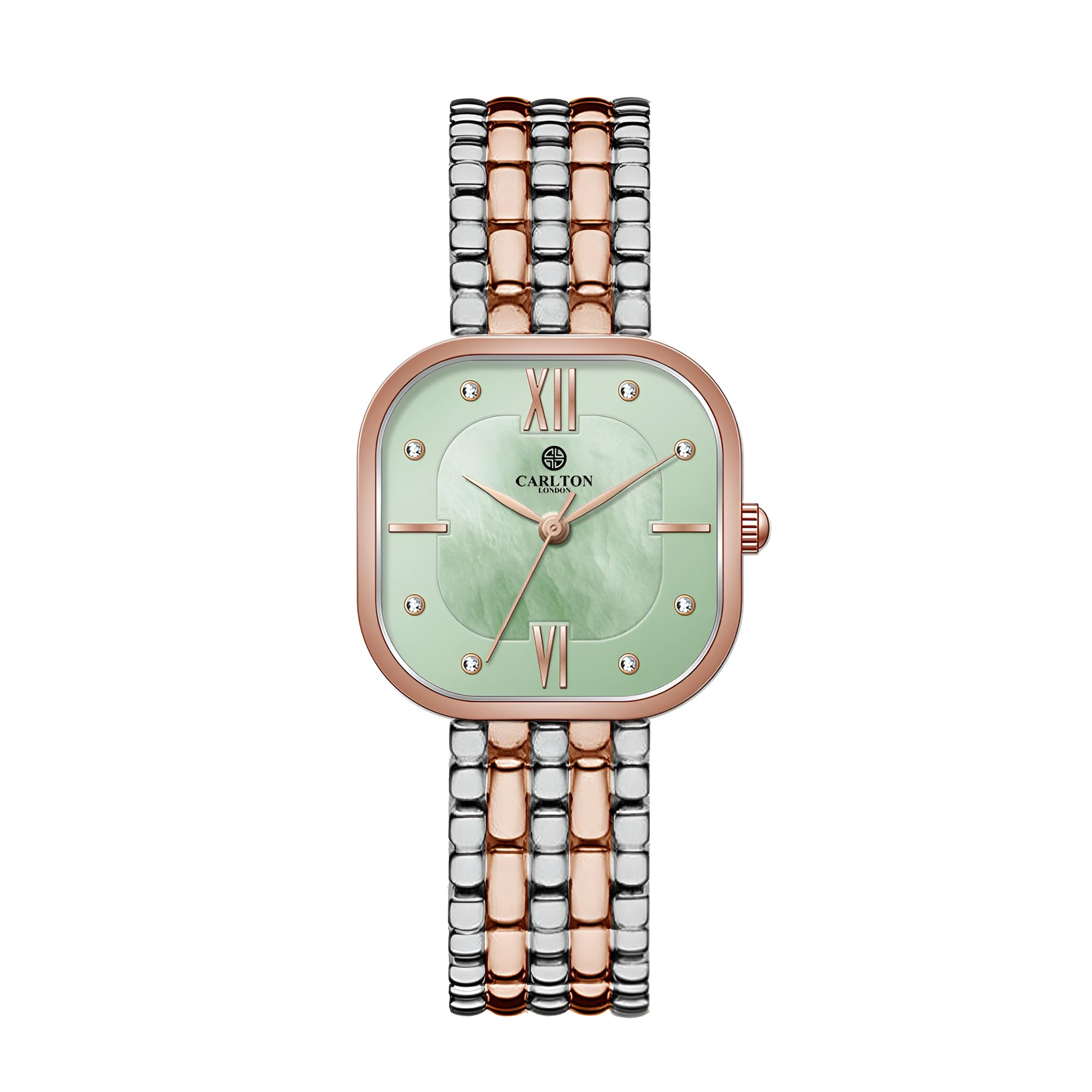 Carlton London Women's Stainless Steel Analog Watch - Waterproof Multicolor Quartz Wristwatch for Women & Girls | Fashionable Accessory for Everyday Wear, Office & Special Occasions | CLSSCLGRN