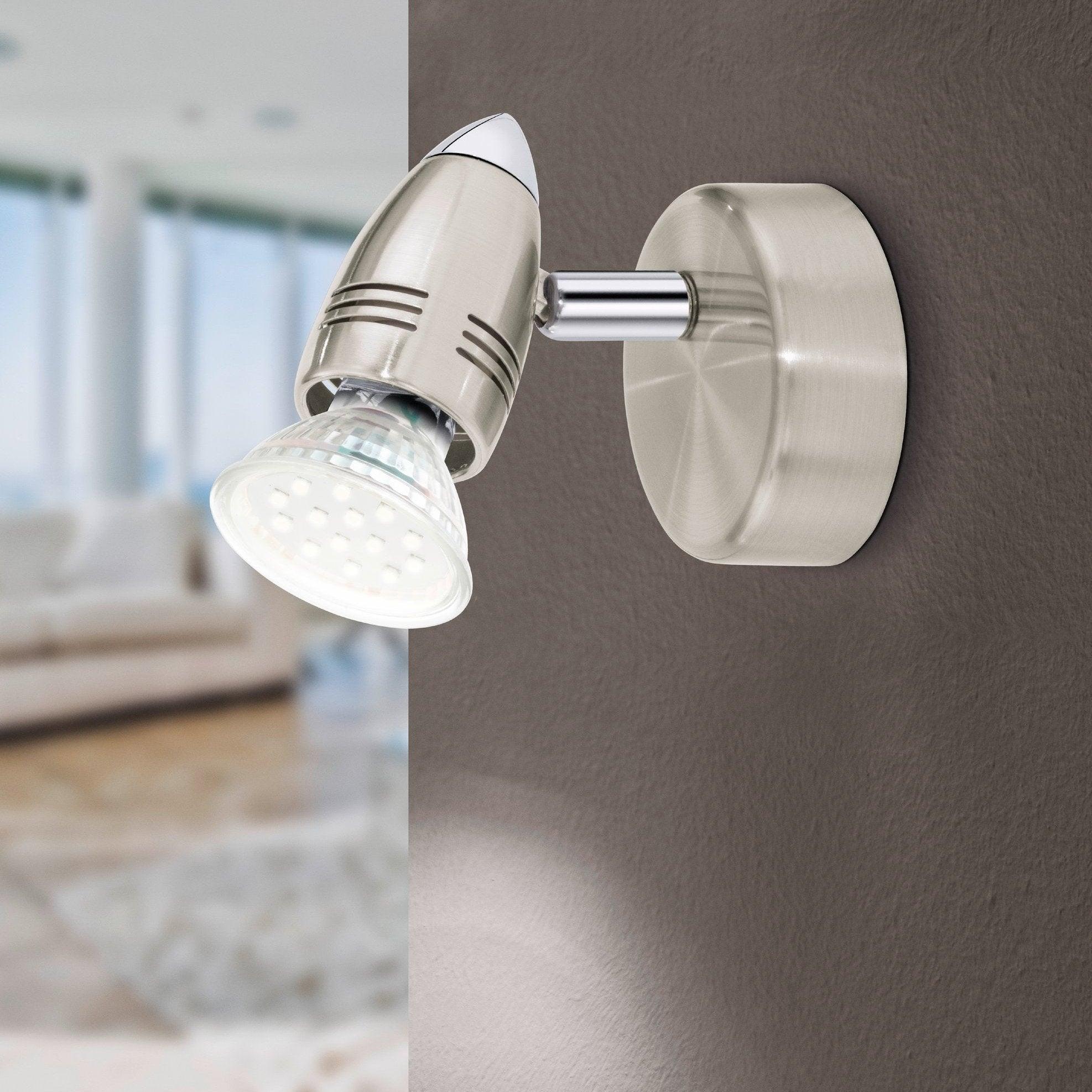 Eglo Magnum LED Wall Spotlight in Nickel Finish - Modern Indoor/Outdoor Lighting for Living Room, Bedroom, or Patio