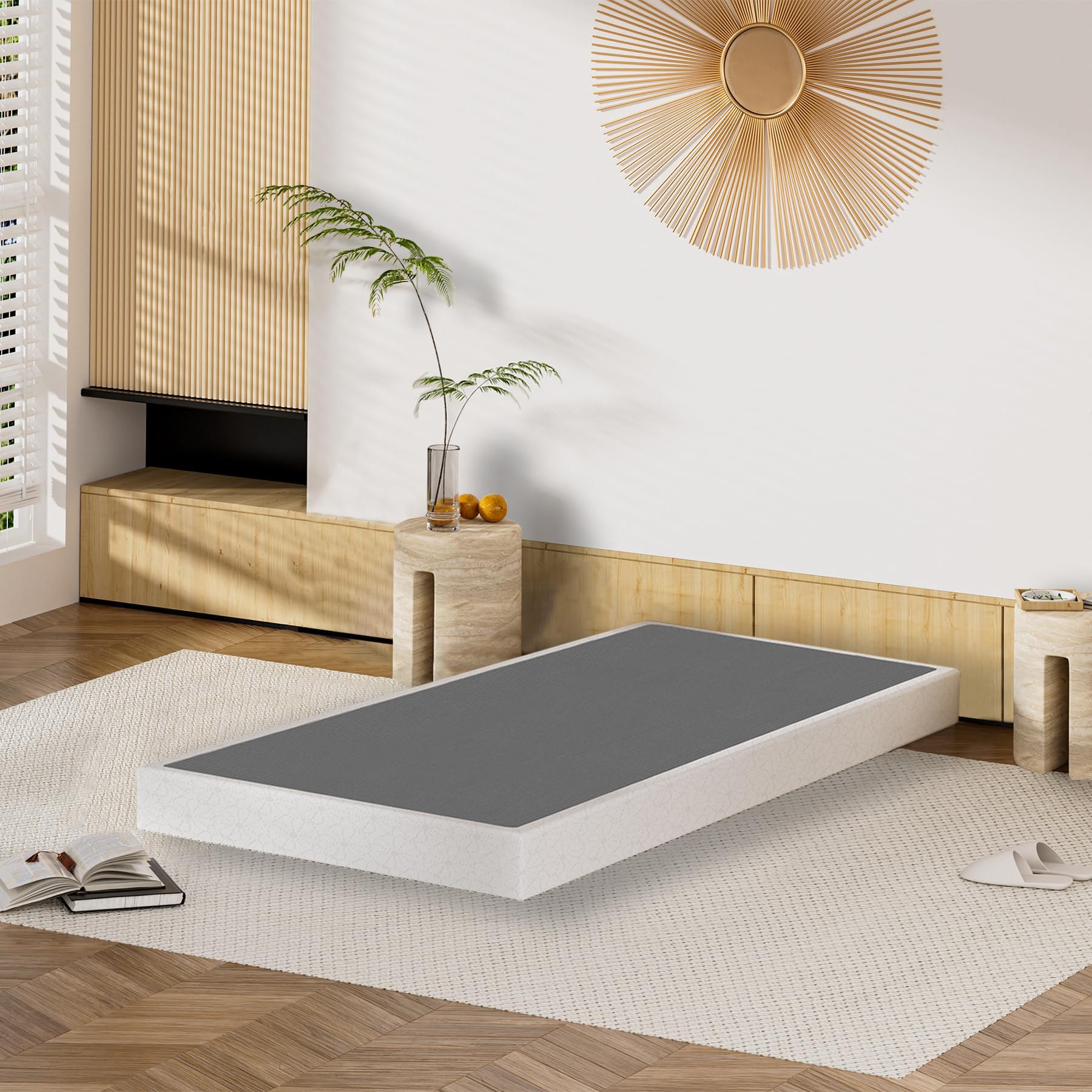 5 Inch Low Profile Twin Box Spring with Cover - Metal Bed Base for Twin Bed Frames | Extra Thick, Non-Slip & Easy Clean | Perfect for Small Spaces, Dorms & Guest Rooms