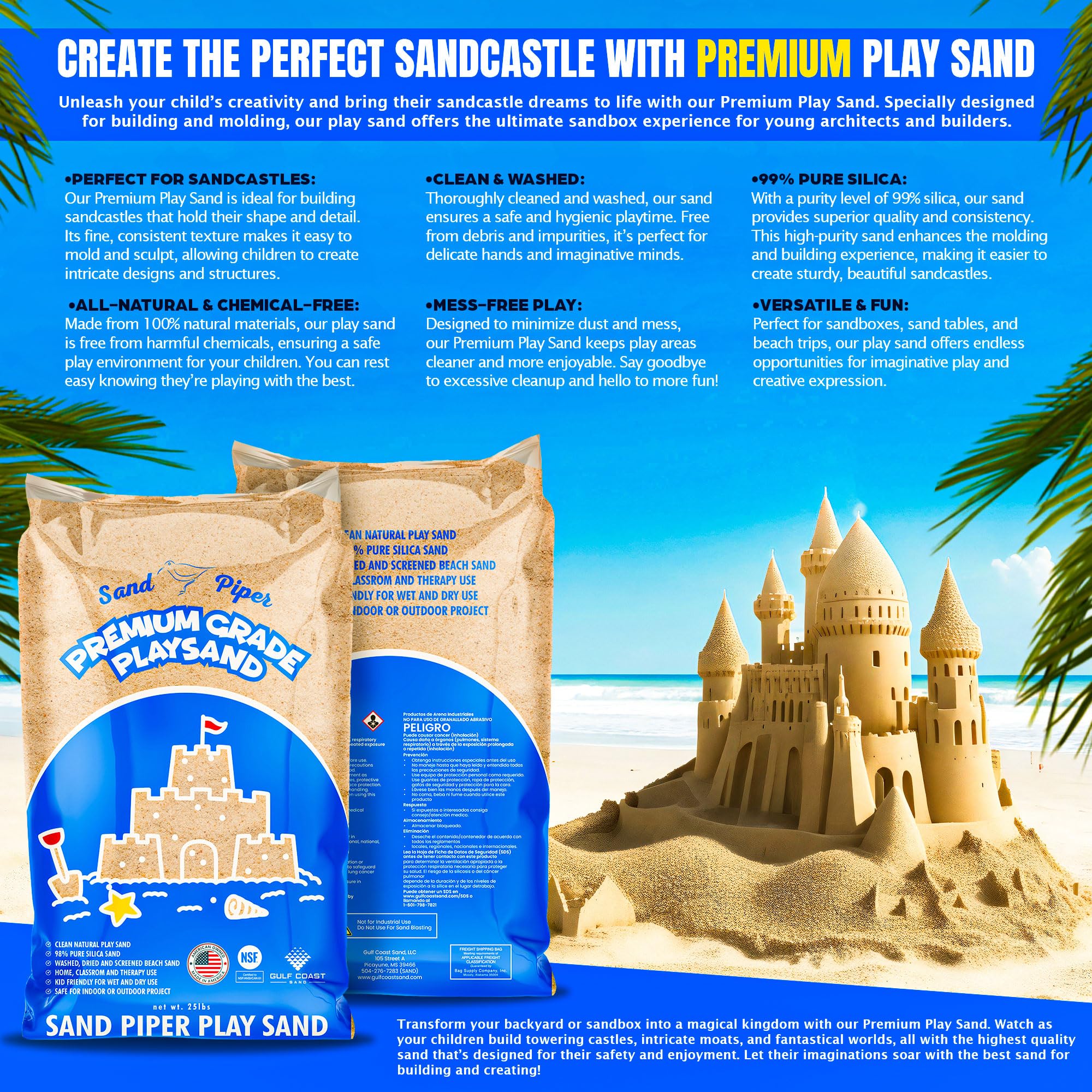 OptiFlow Sandpiper 50lb Premium Multi-Purpose Play Sand - Non-Toxic, Chemical-Free for Sandboxes, Pet Play Areas, Paver & Walkway Installation - Great for Kids' Playgrounds & Landscaping Projects (2-Pack)