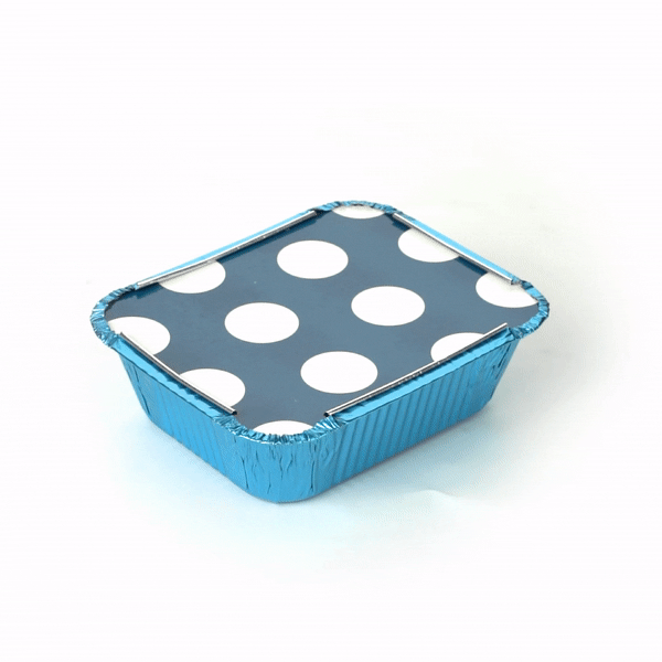 12 oz Blue Aluminum Takeout Containers with Polka Dot Paper Lids (5.75