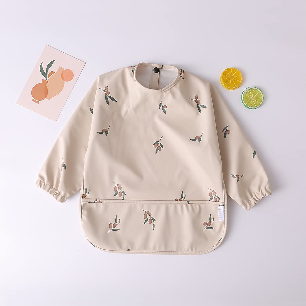 GZMM Waterproof Baby Bibs - Long Sleeve Feeding Bib with Food Catcher for Infants & Toddlers | Easy to Clean & Washable | Perfect for Messy Mealtime & Baby-Led Weaning